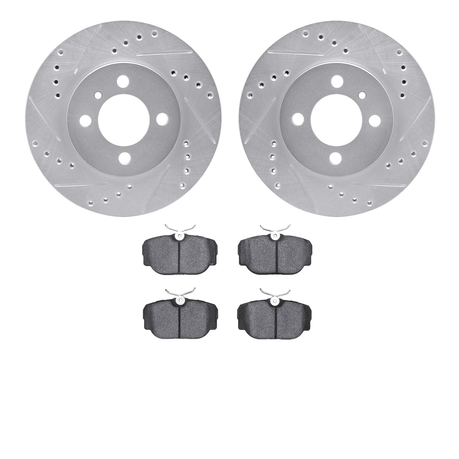 DYN 7602-31016 DFC Rotors-Drilled and Slotted-Silver with EURO 5000 Ceramic Brake Pads