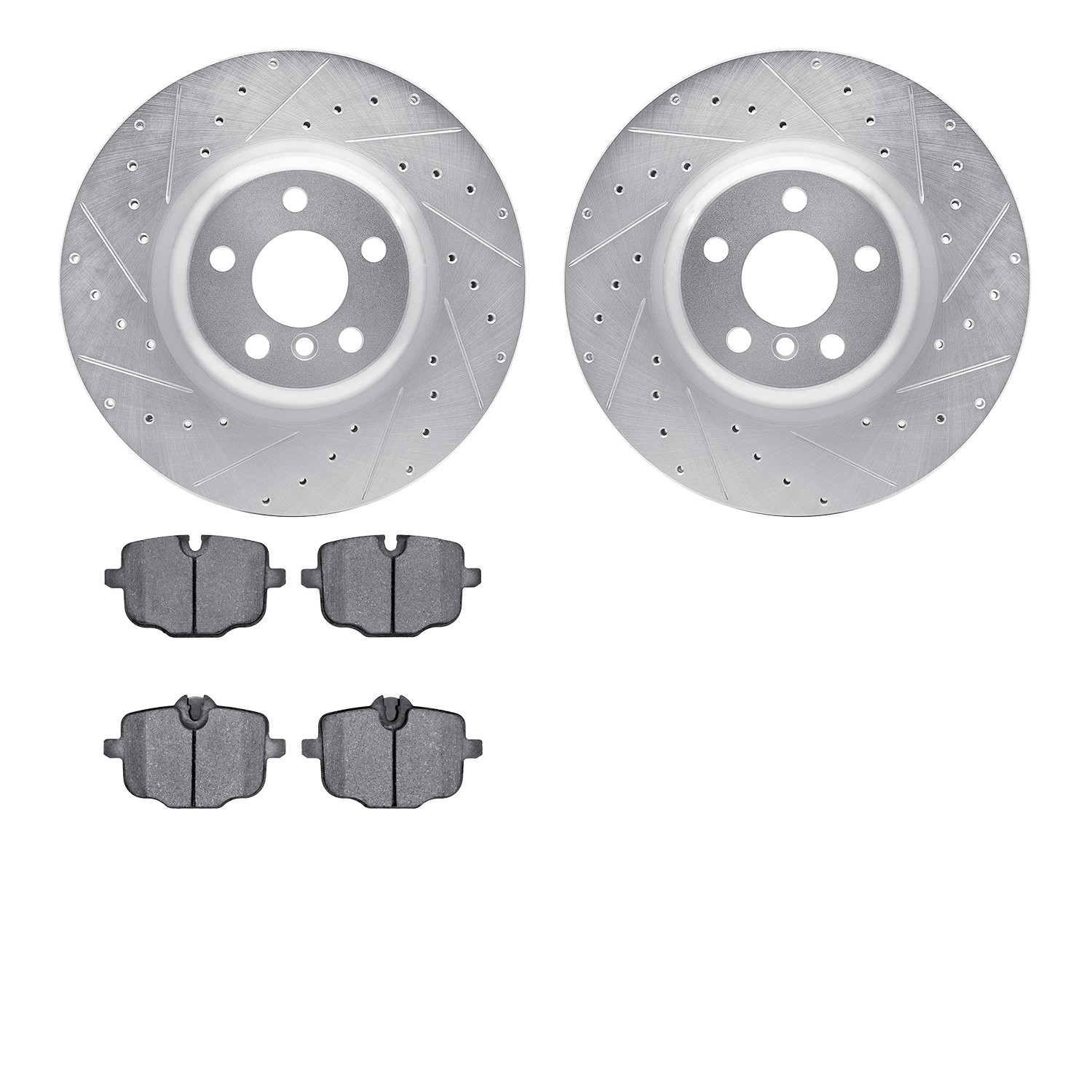 DYN 7602-31098 DFC Rotors-Drilled and Slotted-Silver with EURO 5000 Ceramic Brake Pads
