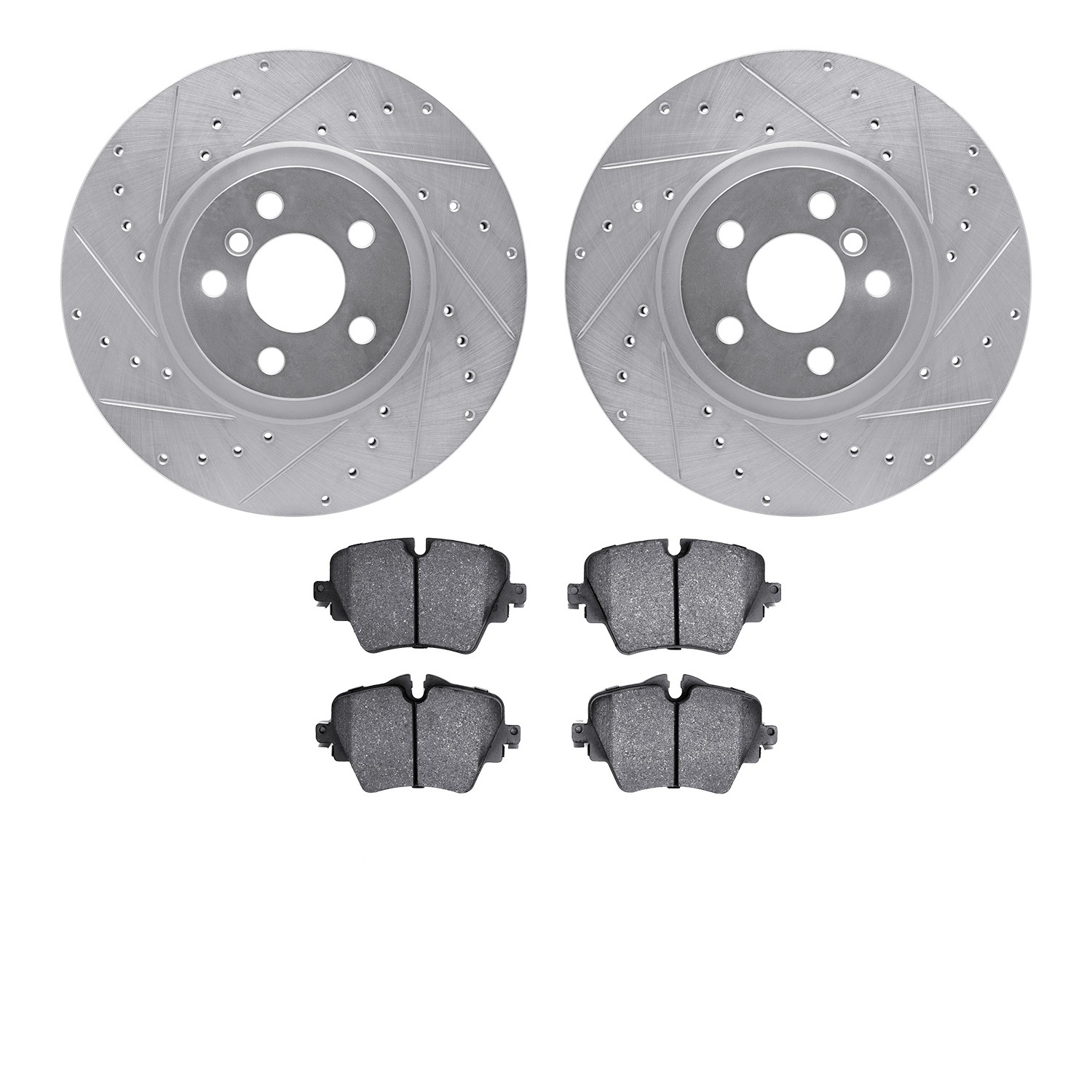 DYN 7602-31115 DFC Rotors-Drilled and Slotted-Silver with EURO 5000 Ceramic Brake Pads