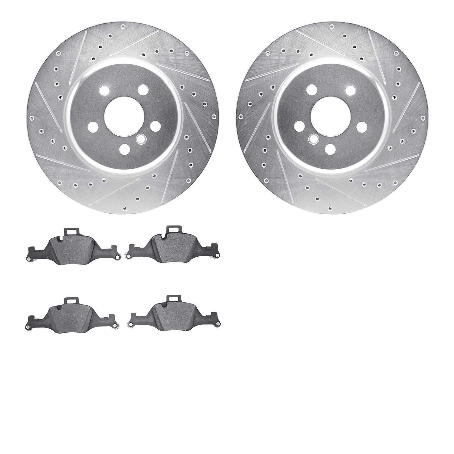 DYN 7602-31120 DFC Rotors-Drilled and Slotted-Silver with EURO 5000 Ceramic Brake Pads