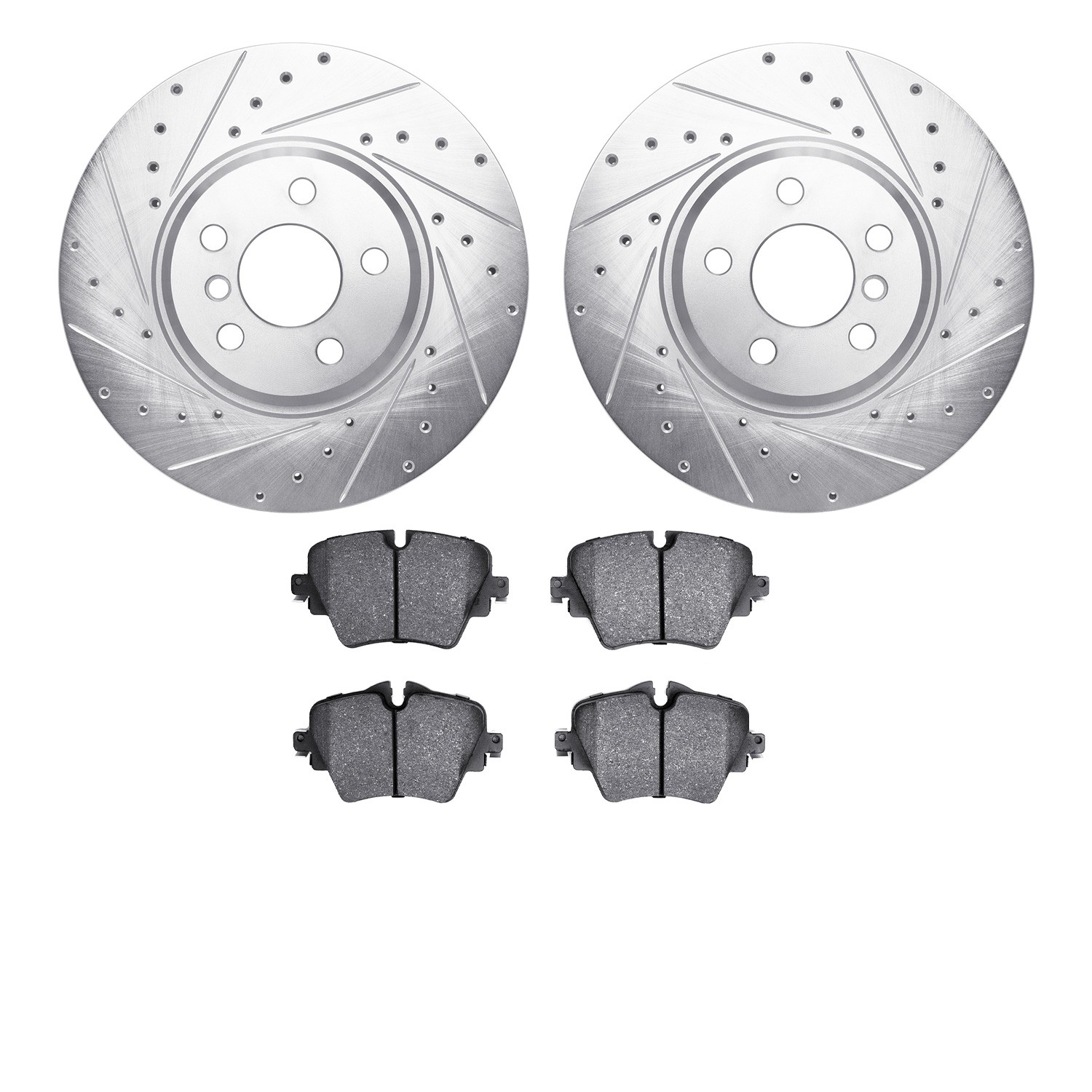 DYN 7602-31122 DFC Rotors-Drilled and Slotted-Silver with EURO 5000 Ceramic Brake Pads