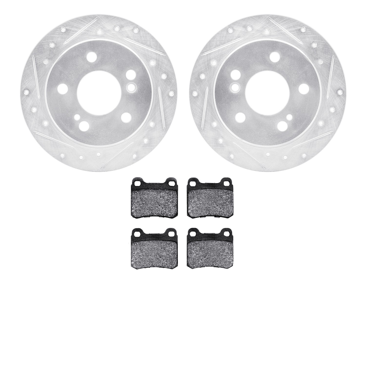 DYN 7602-63017 DFC Rotors-Drilled and Slotted-Silver with EURO 5000 Ceramic Brake Pads