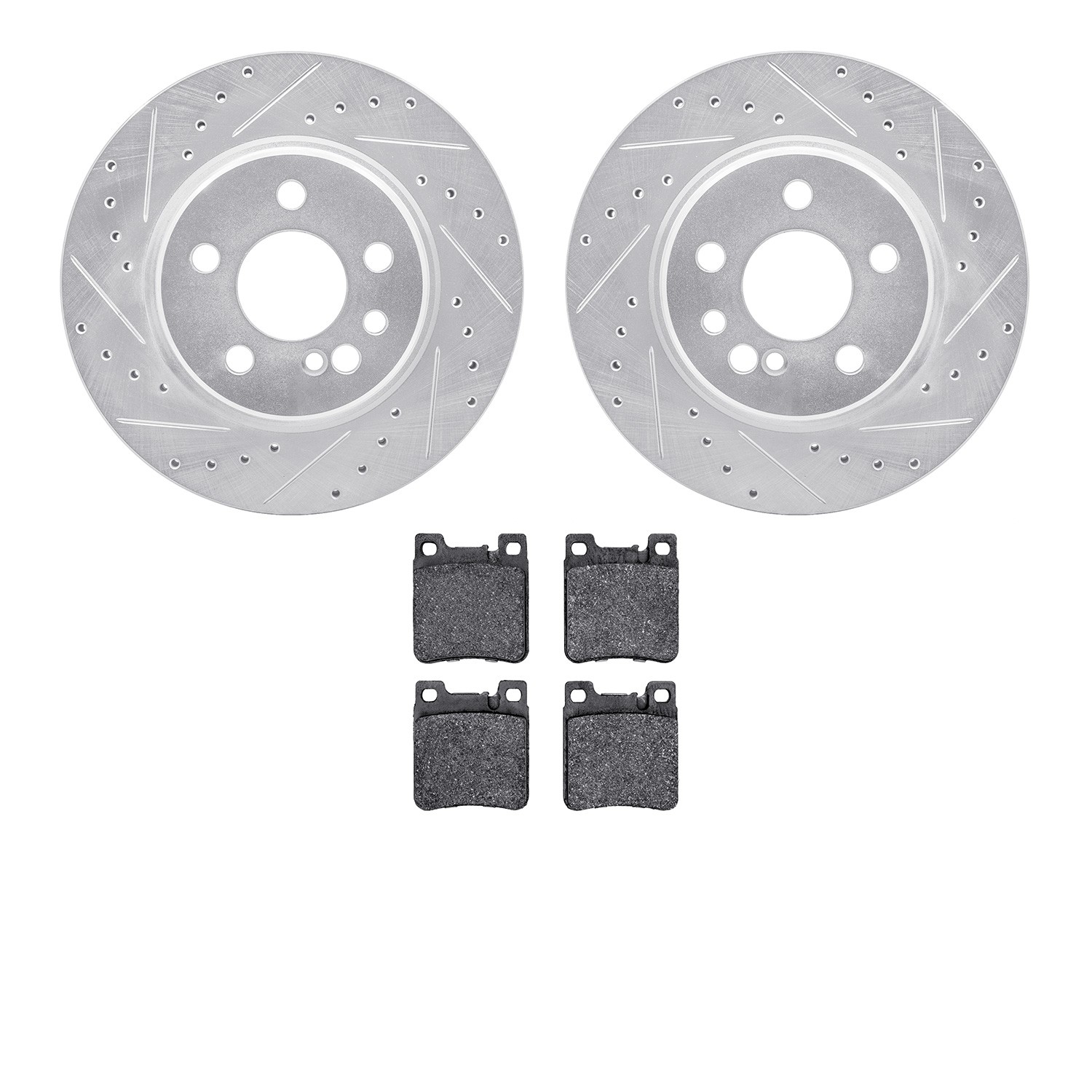 DYN 7602-63026 DFC Rotors-Drilled and Slotted-Silver with EURO 5000 Ceramic Brake Pads