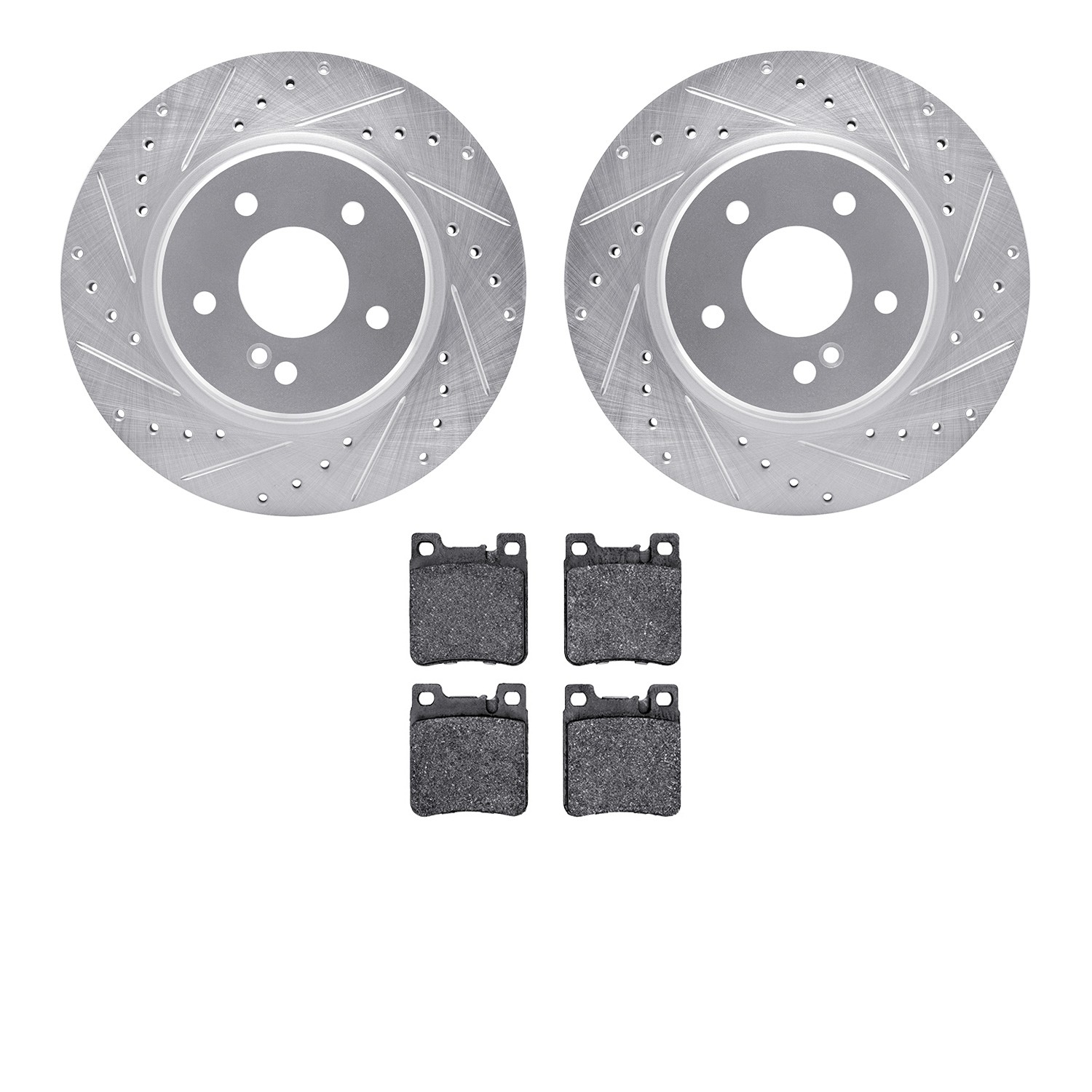 DYN 7602-63041 DFC Rotors-Drilled and Slotted-Silver with EURO 5000 Ceramic Brake Pads