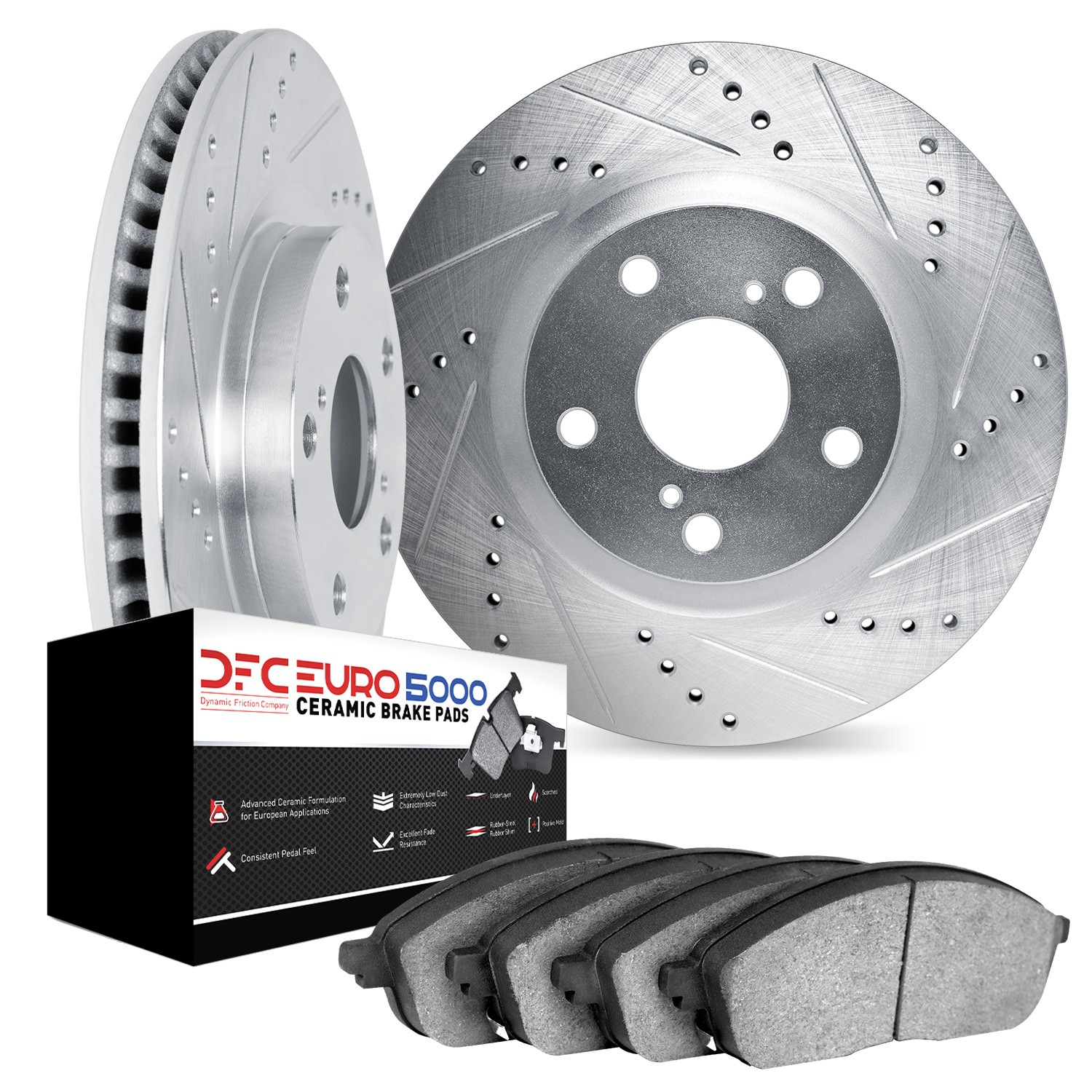 DYN 7602-63041 DFC Rotors-Drilled and Slotted-Silver with EURO 5000 Ceramic Brake Pads - Image 2