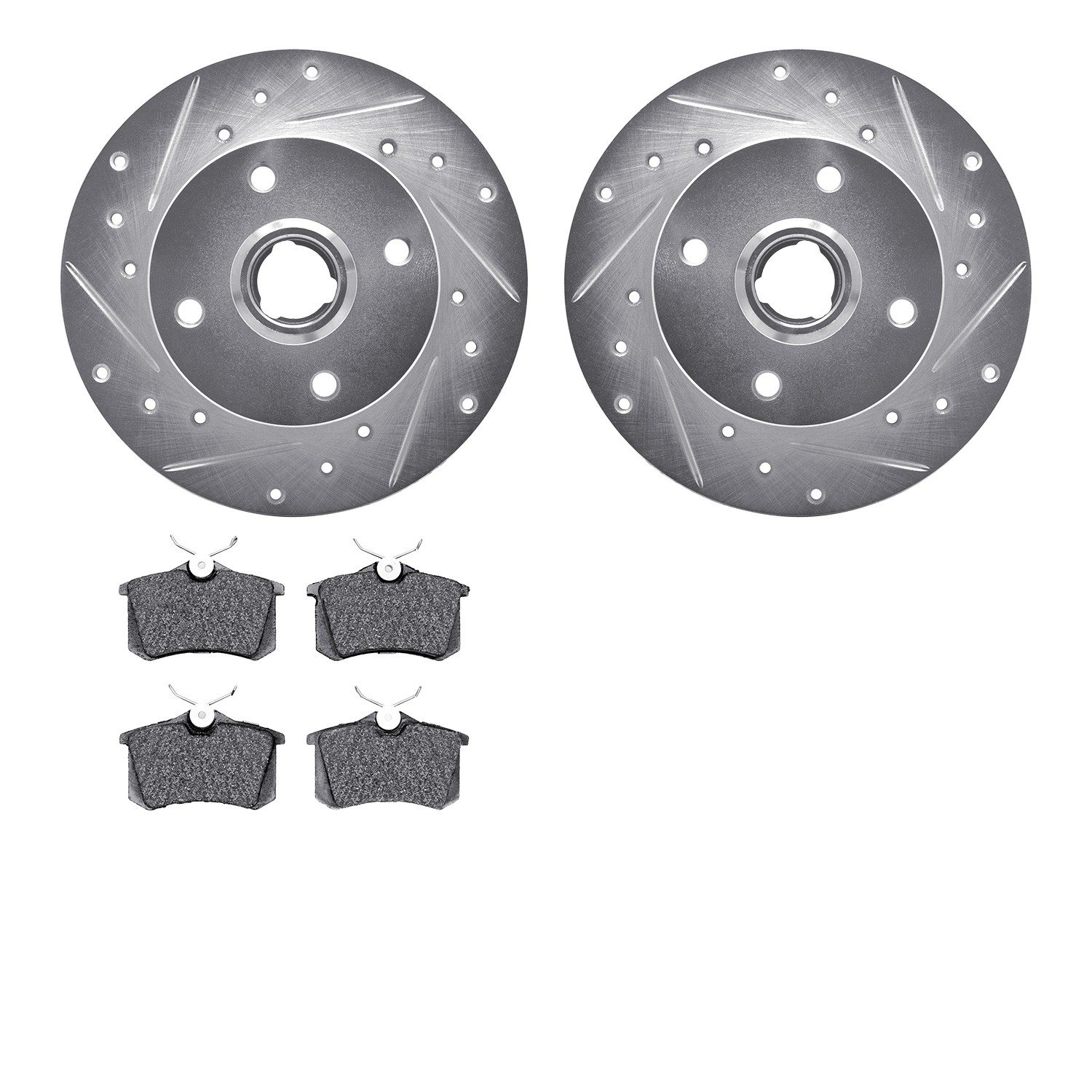 DYN 7602-74005 DFC Rotors-Drilled and Slotted-Silver with EURO 5000 Ceramic Brake Pads