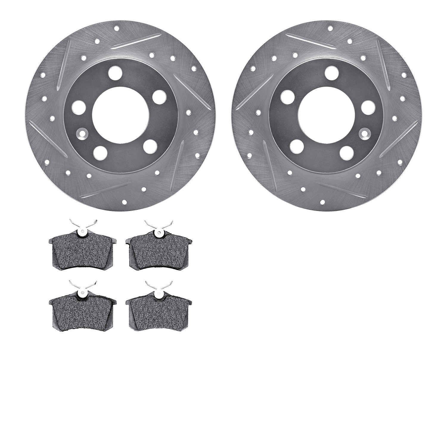 DYN 7602-74022 DFC Rotors-Drilled and Slotted-Silver with EURO 5000 Ceramic Brake Pads