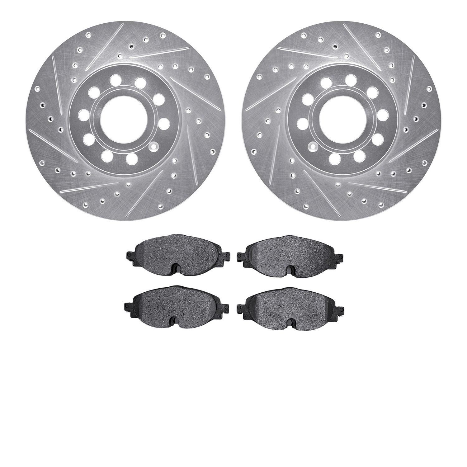 DYN 7602-74034 DFC Rotors-Drilled and Slotted-Silver with EURO 5000 Ceramic Brake Pads