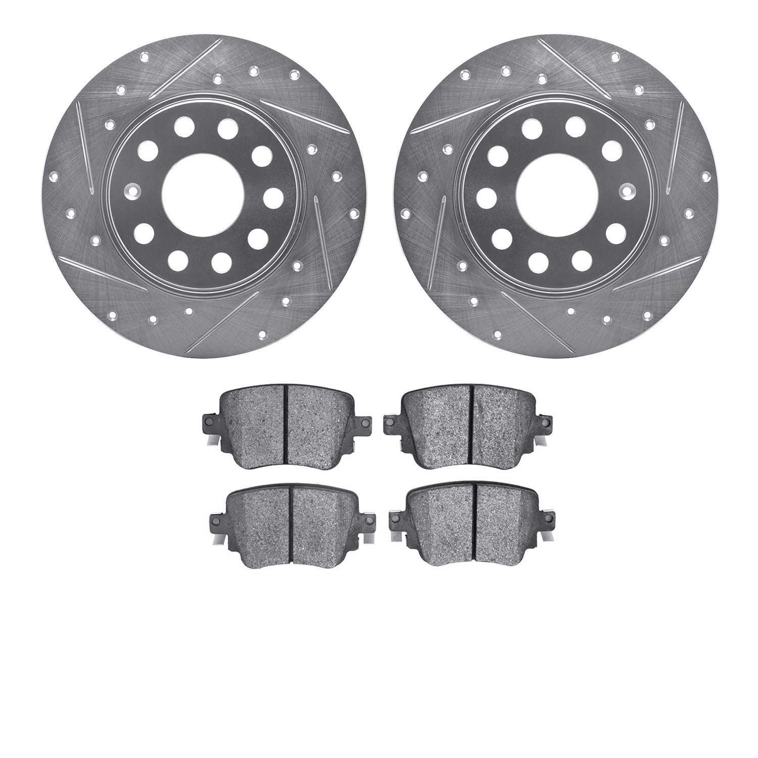 DYN 7602-74041 DFC Rotors-Drilled and Slotted-Silver with EURO 5000 Ceramic Brake Pads