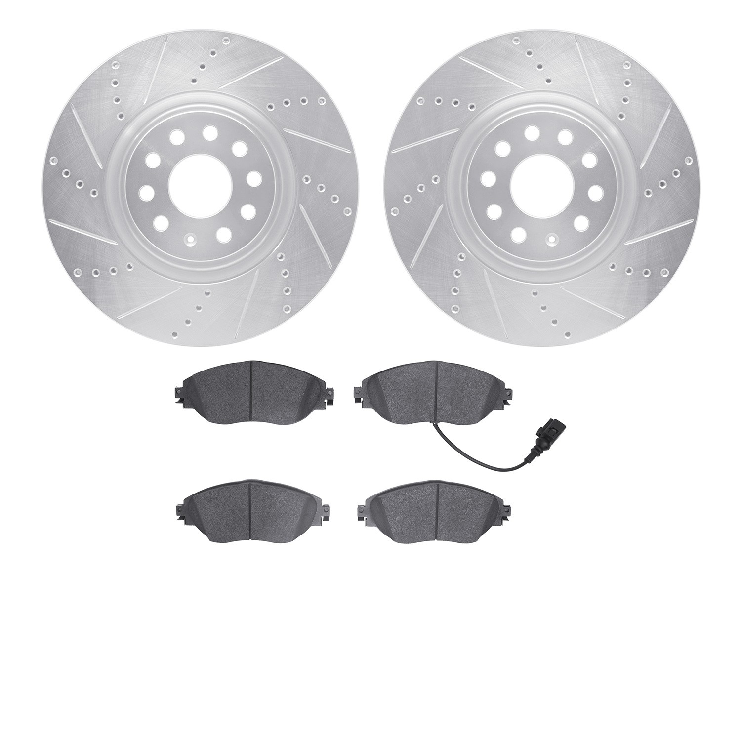 DYN 7602-74045 DFC Rotors-Drilled and Slotted-Silver with EURO 5000 Ceramic Brake Pads