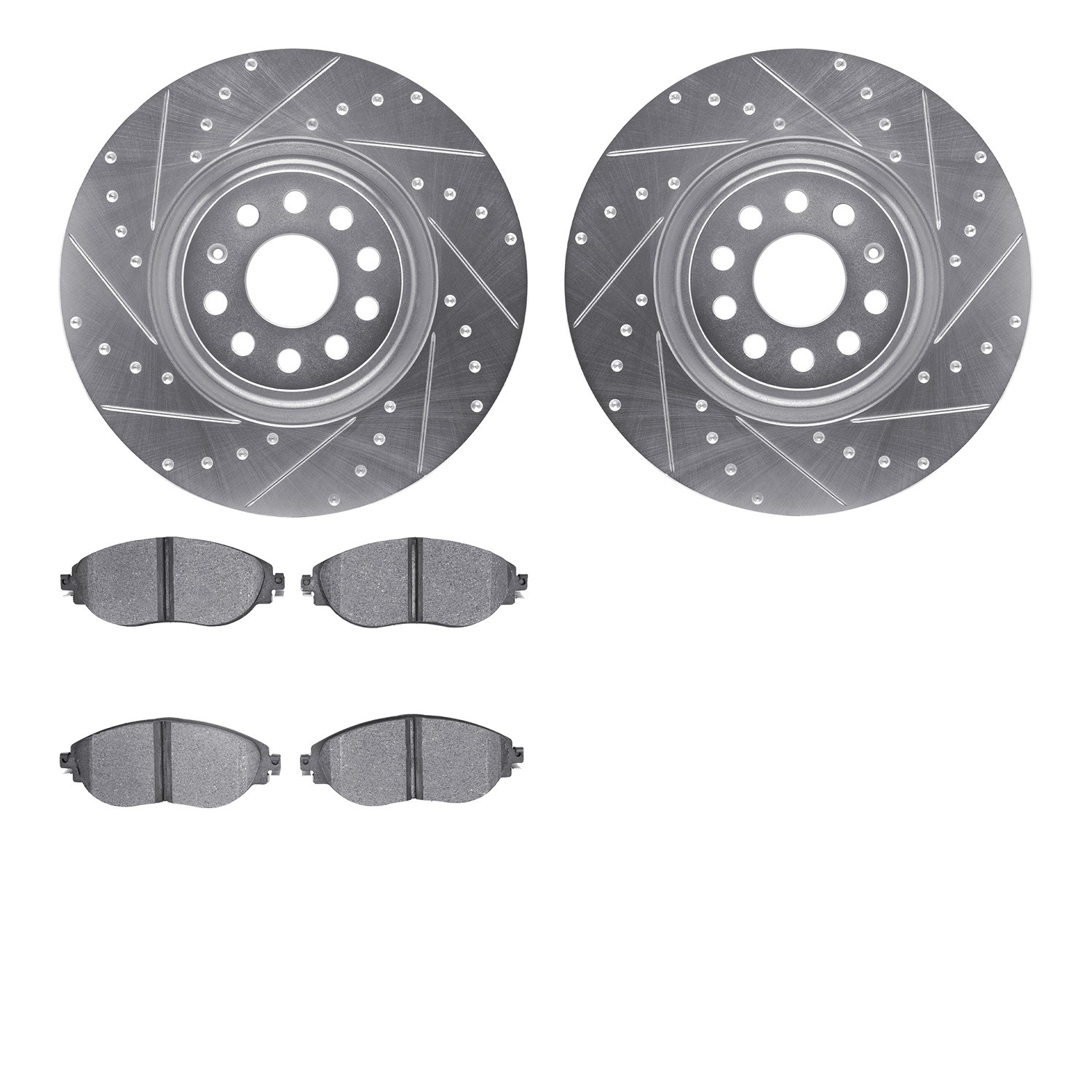 DYN 7602-74046 DFC Rotors-Drilled and Slotted-Silver with EURO 5000 Ceramic Brake Pads