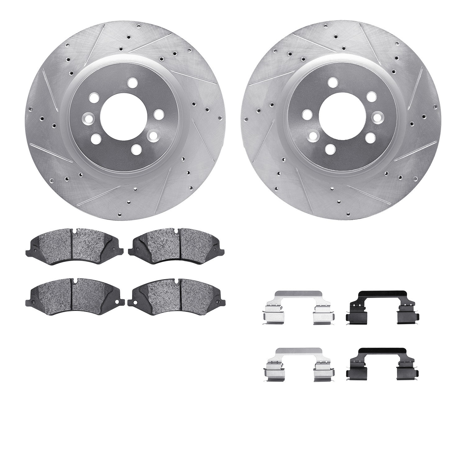 DYN 7612-11009 DFC Rotors-Drilled & Slotted-Silver w/ EURO 5000 Ceramic Brake Pads Incl Hdw