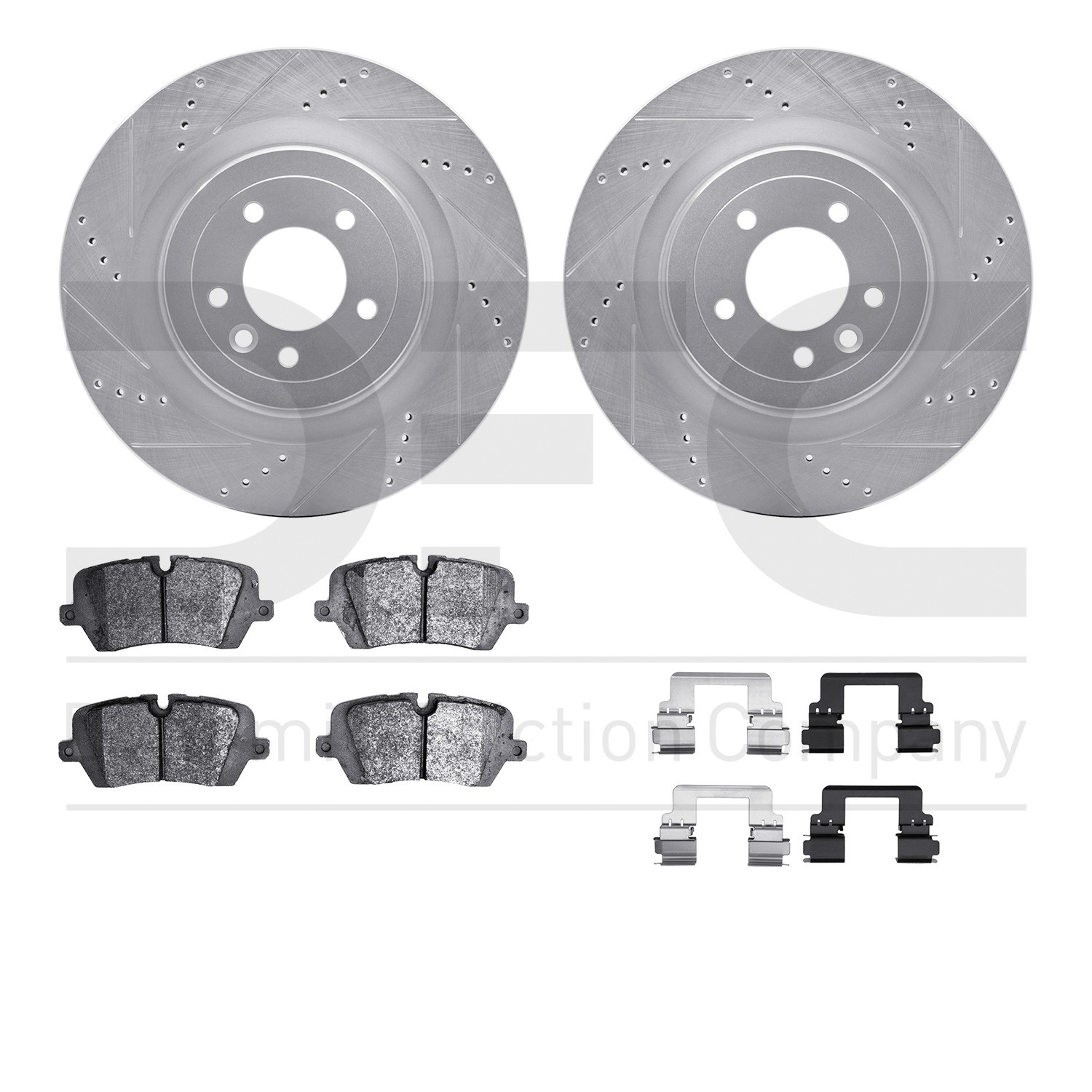 DYN 7612-11022 DFC Rotors-Drilled & Slotted-Silver w/ EURO 5000 Ceramic Brake Pads Incl Hdw