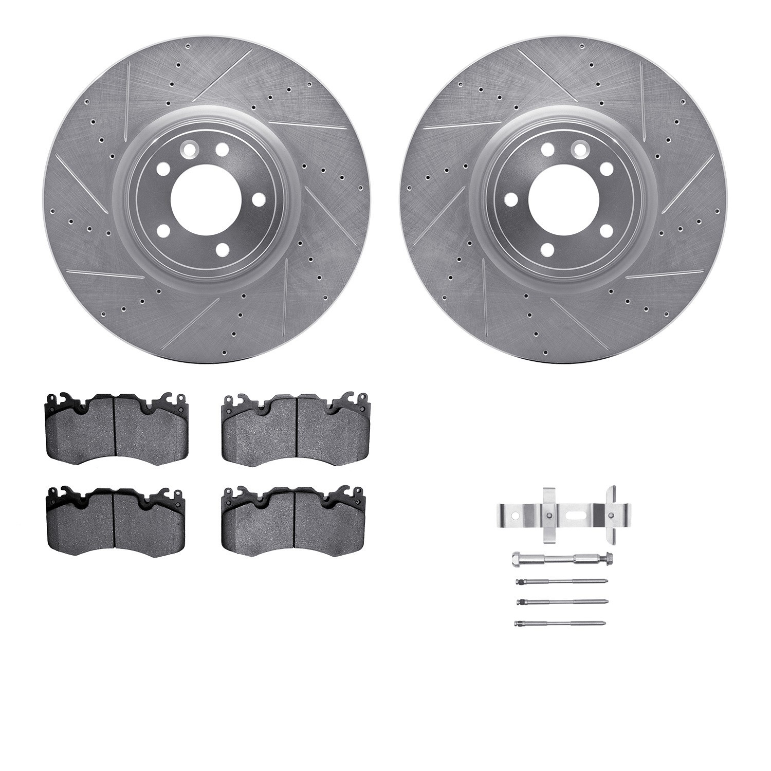 DYN 7612-11028 DFC Rotors-Drilled & Slotted-Silver w/ EURO 5000 Ceramic Brake Pads Incl Hdw