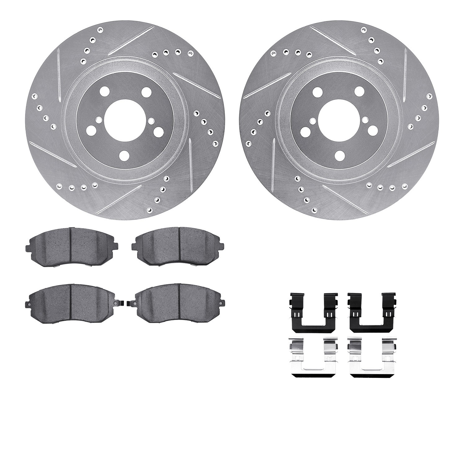 DYN 7612-13011 DFC Rotors-Drilled & Slotted-Silver w/ EURO 5000 Ceramic Brake Pads Incl Hdw