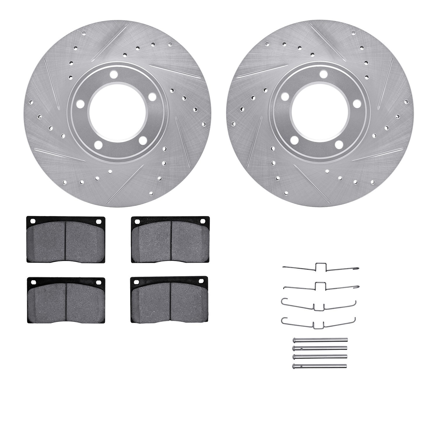 DYN 7612-20001 DFC Rotors-Drilled & Slotted-Silver w/ EURO 5000 Ceramic Brake Pads Incl Hdw