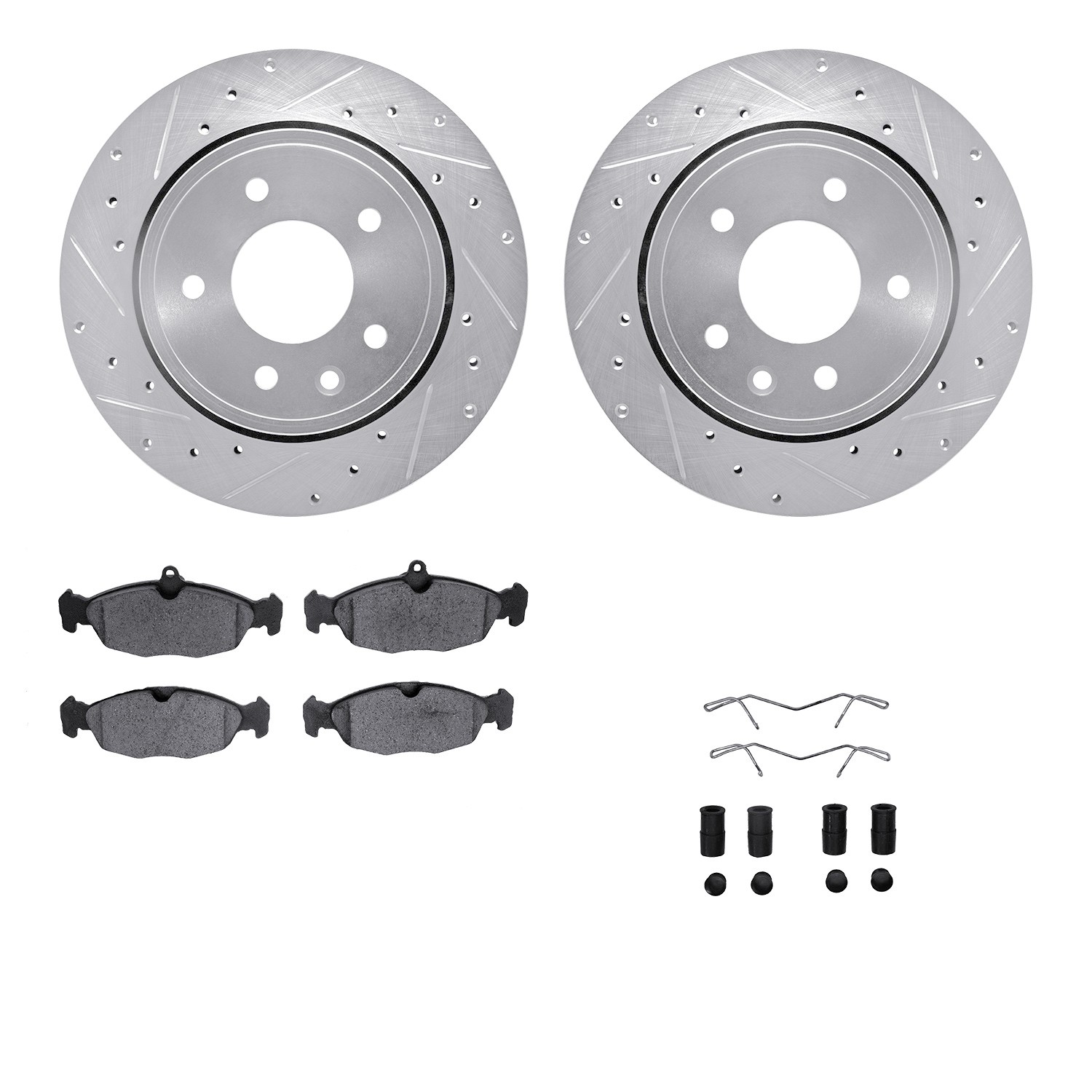 DYN 7612-20005 DFC Rotors-Drilled & Slotted-Silver w/ EURO 5000 Ceramic Brake Pads Incl Hdw