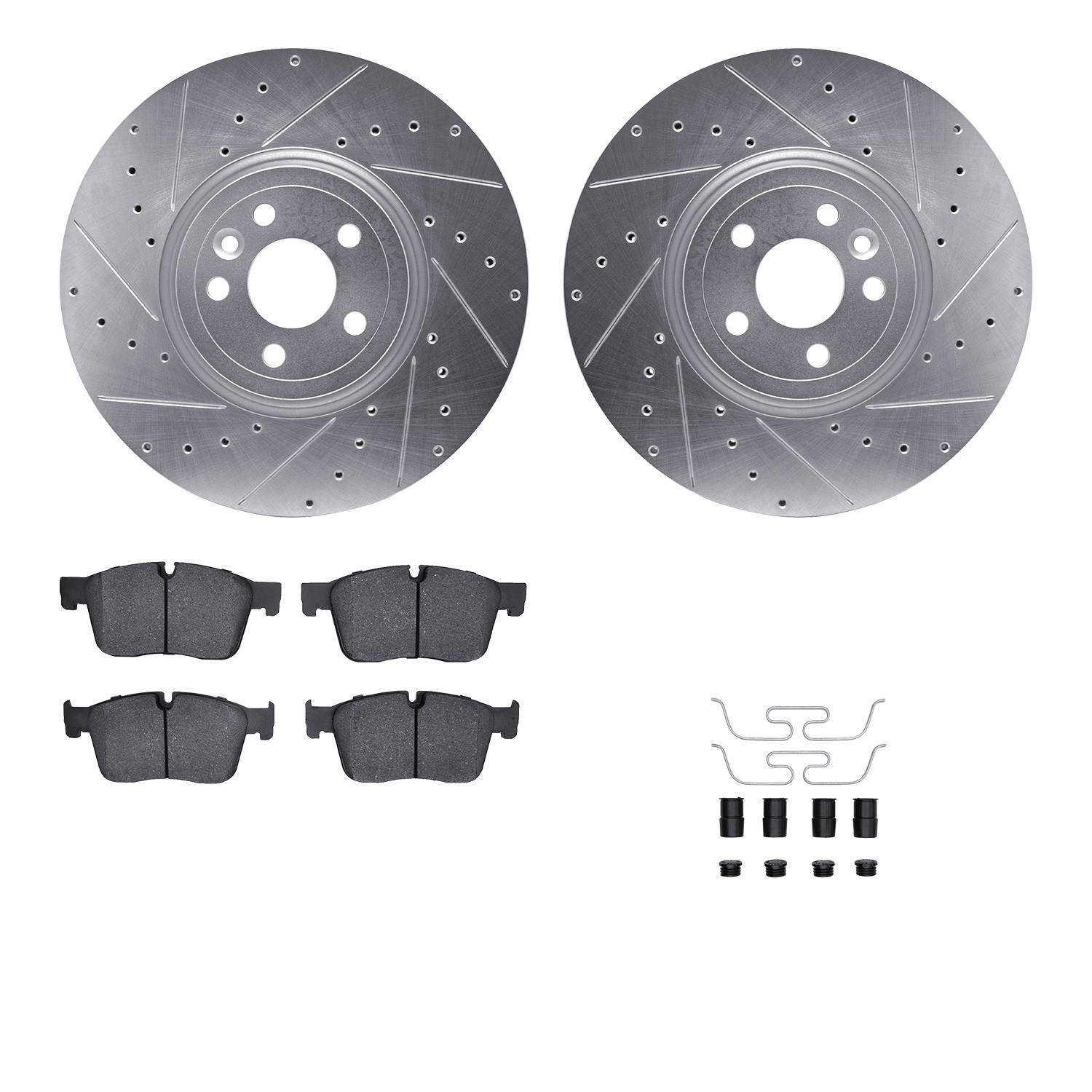 DYN 7612-20024 DFC Rotors-Drilled & Slotted-Silver w/ EURO 5000 Ceramic Brake Pads Incl Hdw