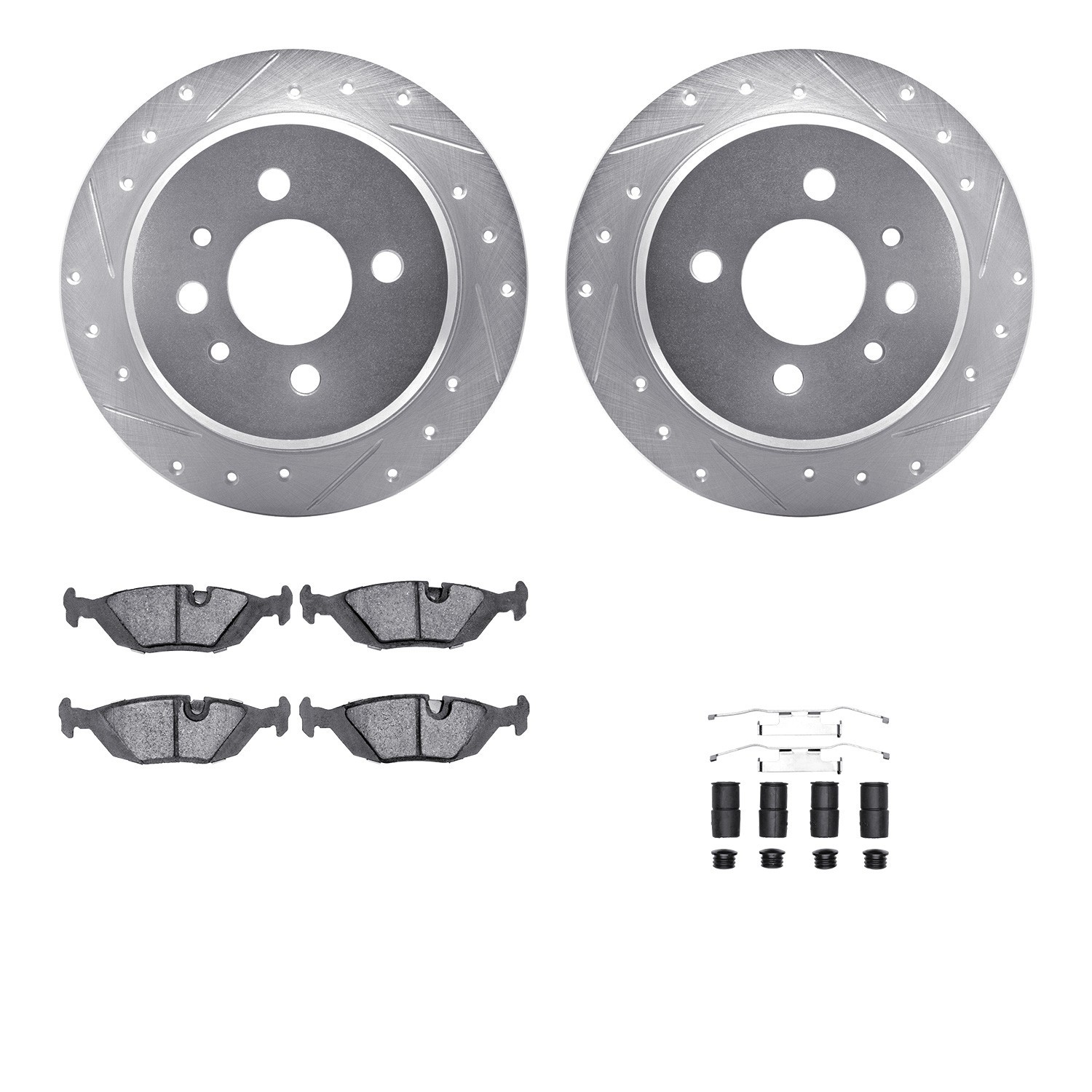 DYN 7612-31016 DFC Rotors-Drilled & Slotted-Silver w/ EURO 5000 Ceramic Brake Pads Incl Hdw