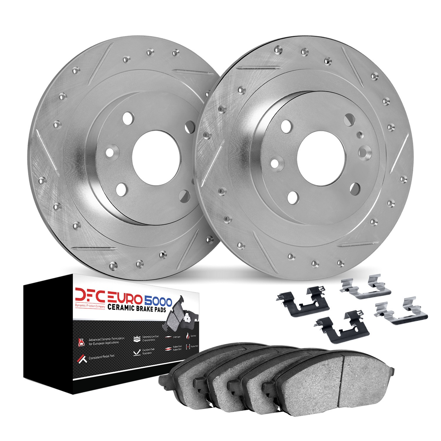 DYN 7612-31016 DFC Rotors-Drilled & Slotted-Silver w/ EURO 5000 Ceramic Brake Pads Incl Hdw - Image 2