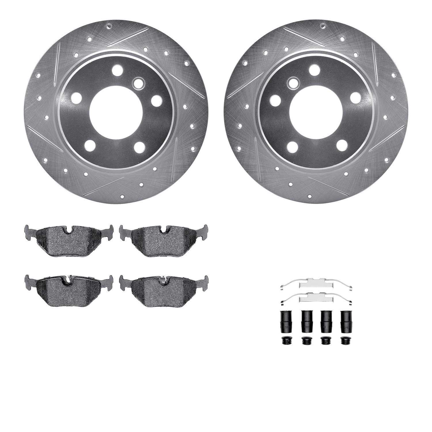 DYN 7612-31027 DFC Rotors-Drilled & Slotted-Silver w/ EURO 5000 Ceramic Brake Pads Incl Hdw