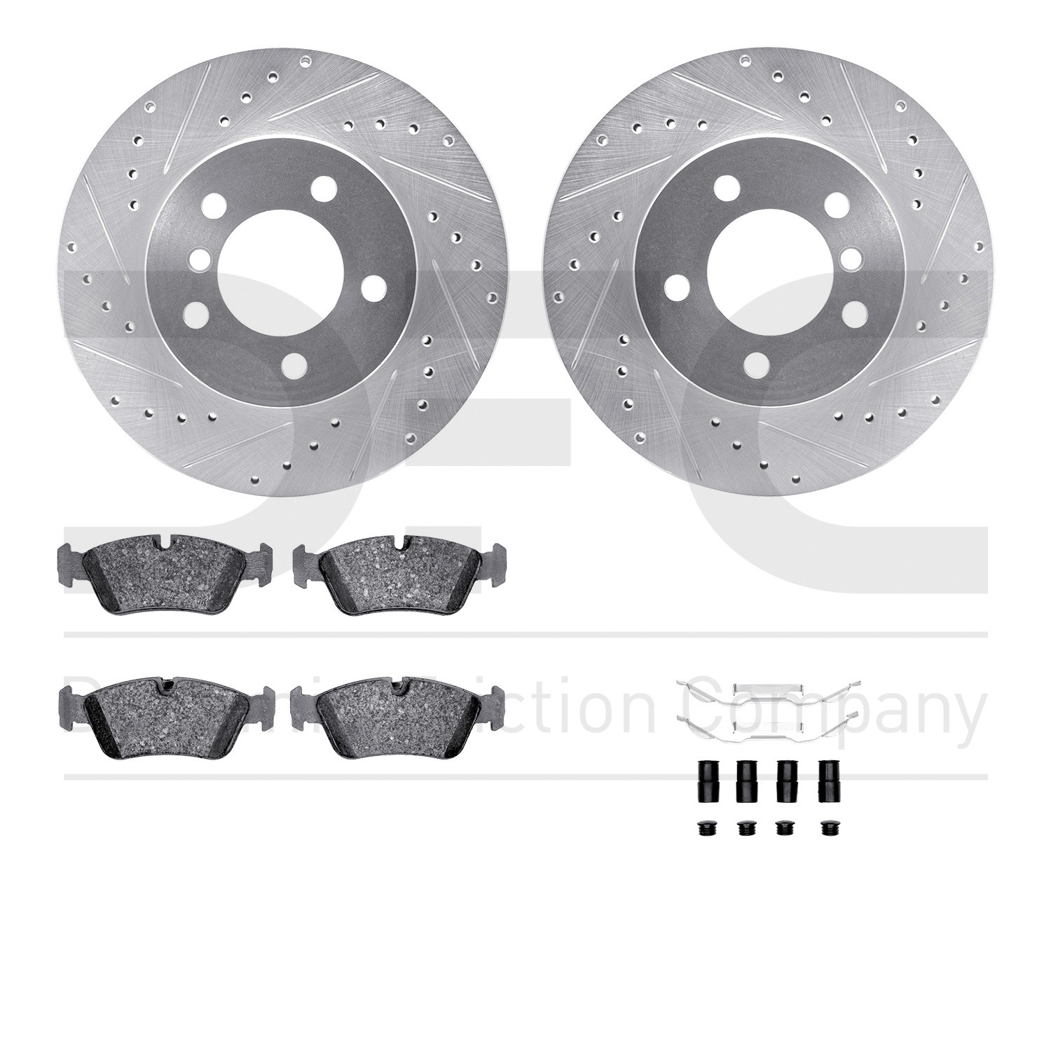 DYN 7612-31043 DFC Rotors-Drilled & Slotted-Silver w/ EURO 5000 Ceramic Brake Pads Incl Hdw