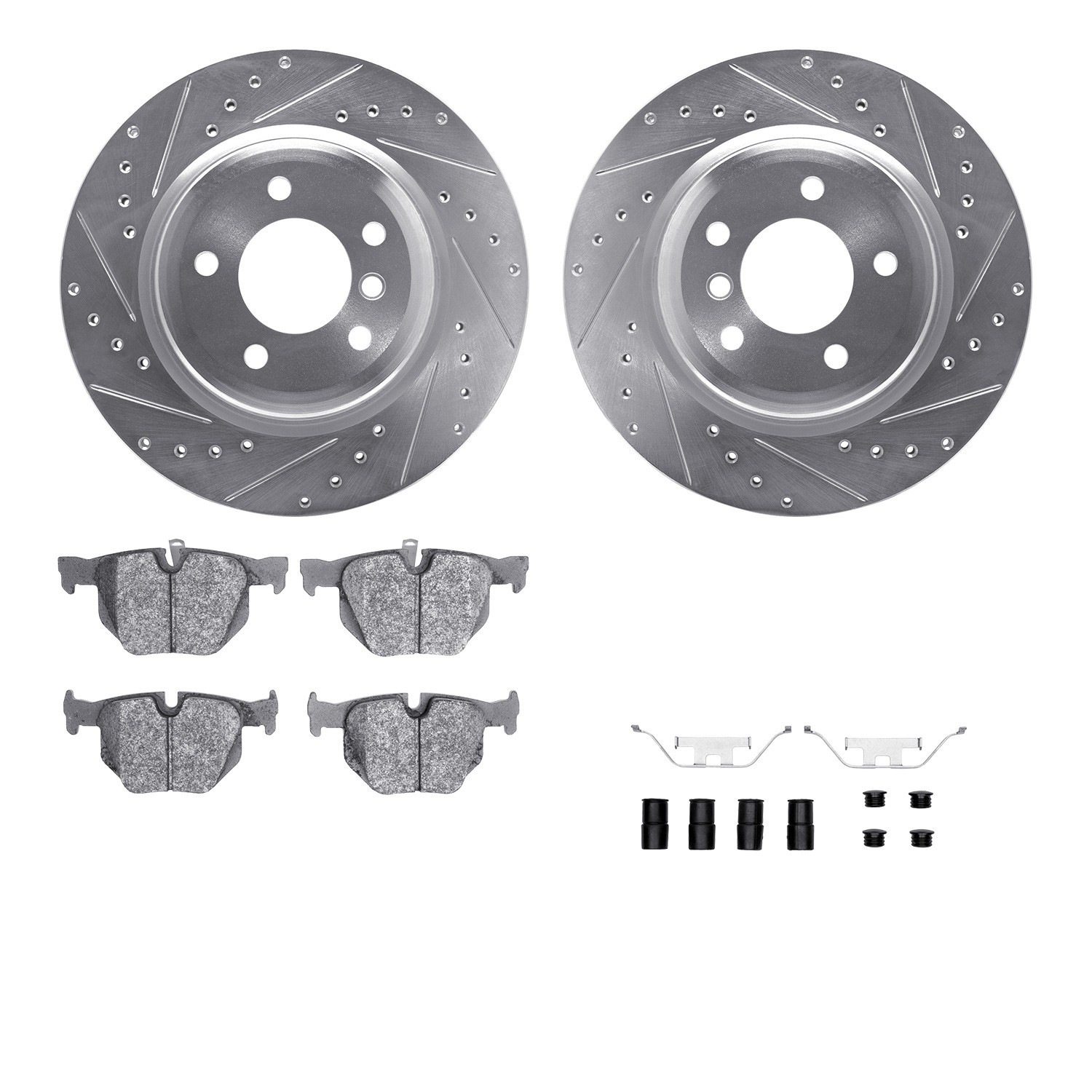 DYN 7612-31067 DFC Rotors-Drilled & Slotted-Silver w/ EURO 5000 Ceramic Brake Pads Incl Hdw