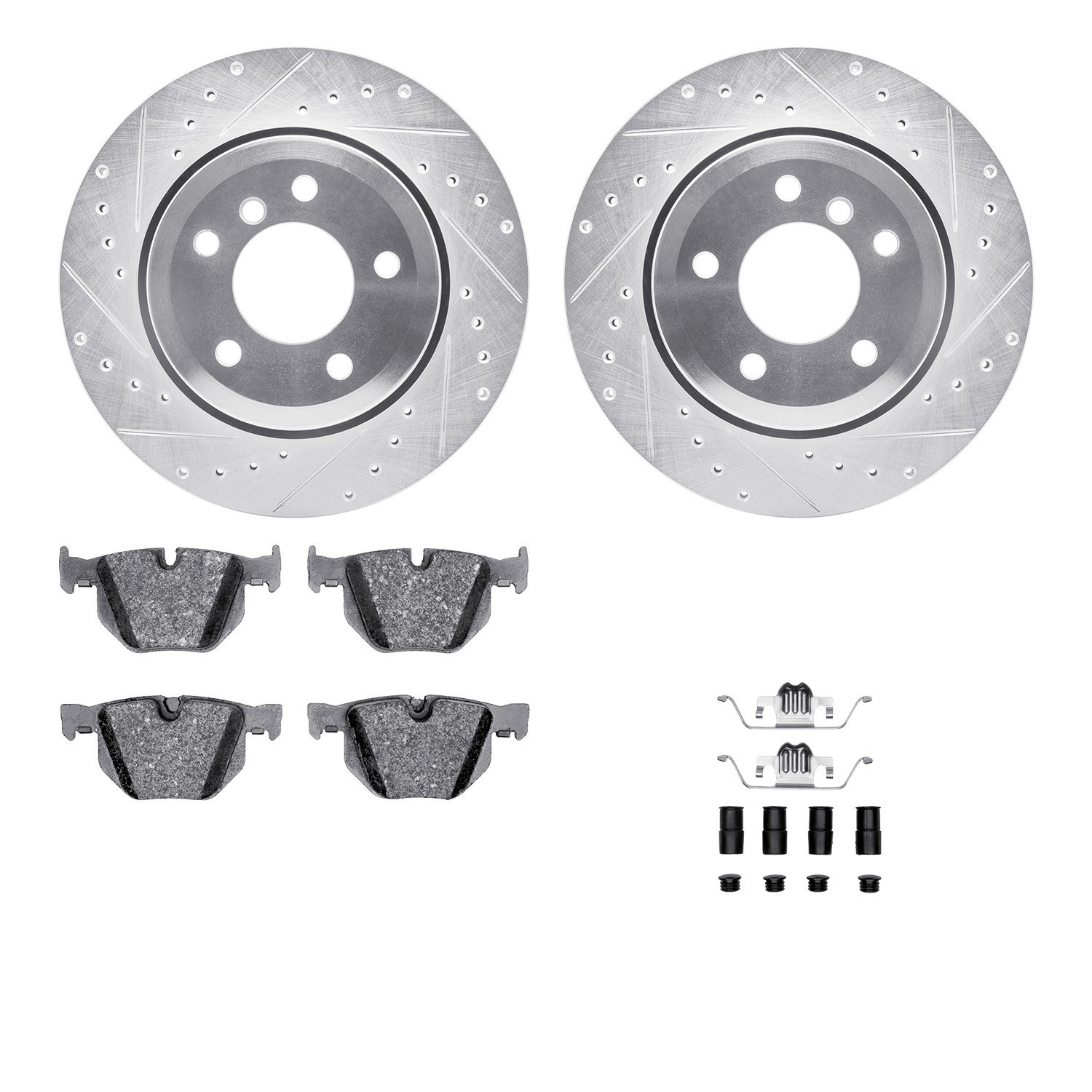 DYN 7612-31068 DFC Rotors-Drilled & Slotted-Silver w/ EURO 5000 Ceramic Brake Pads Incl Hdw