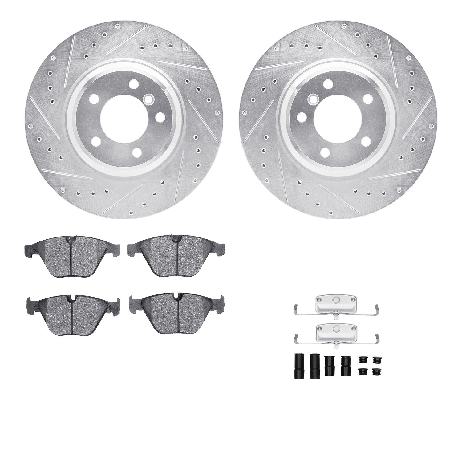 DYN 7612-31072 DFC Rotors-Drilled & Slotted-Silver w/ EURO 5000 Ceramic Brake Pads Incl Hdw