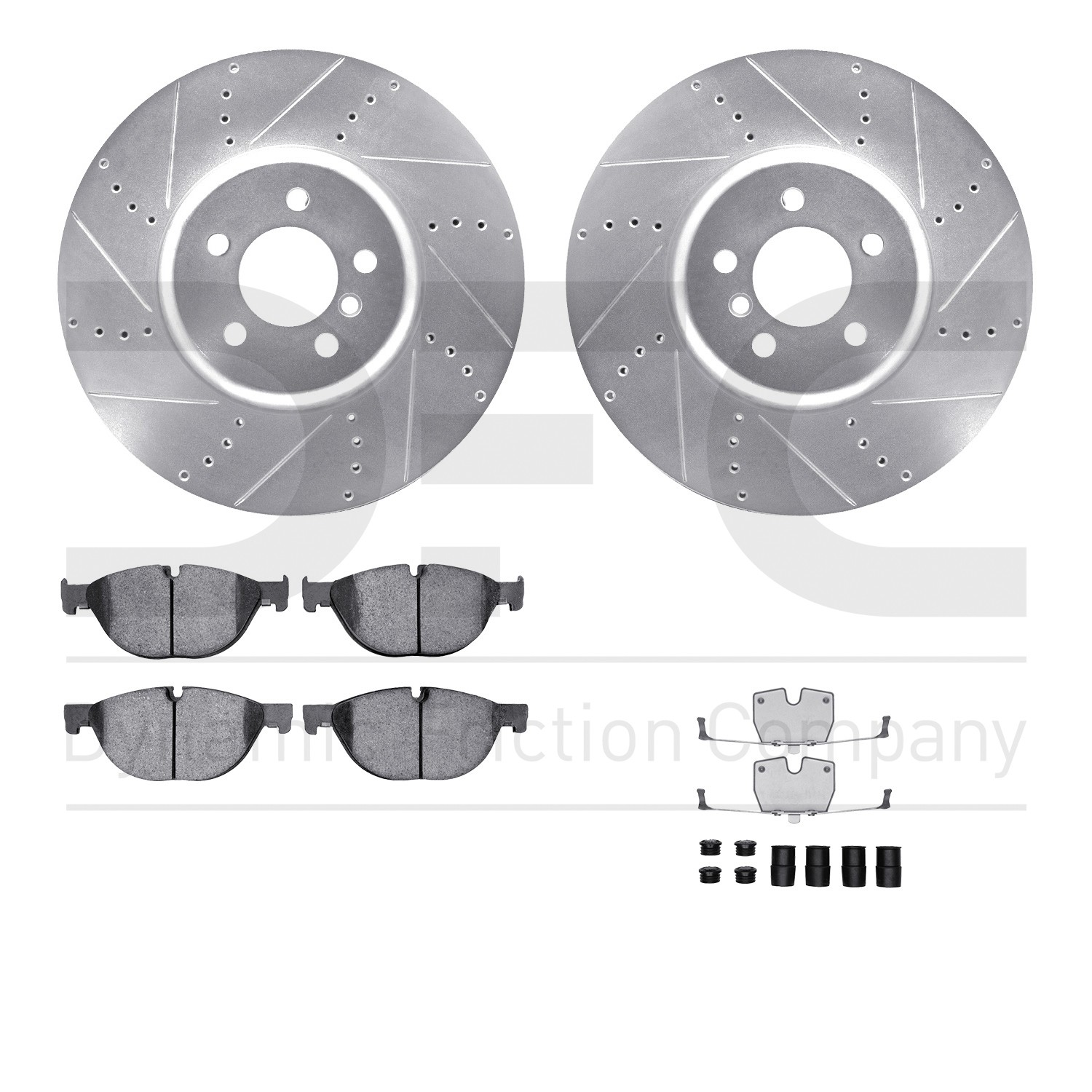 DYN 7612-31079 DFC Rotors-Drilled & Slotted-Silver w/ EURO 5000 Ceramic Brake Pads Incl Hdw