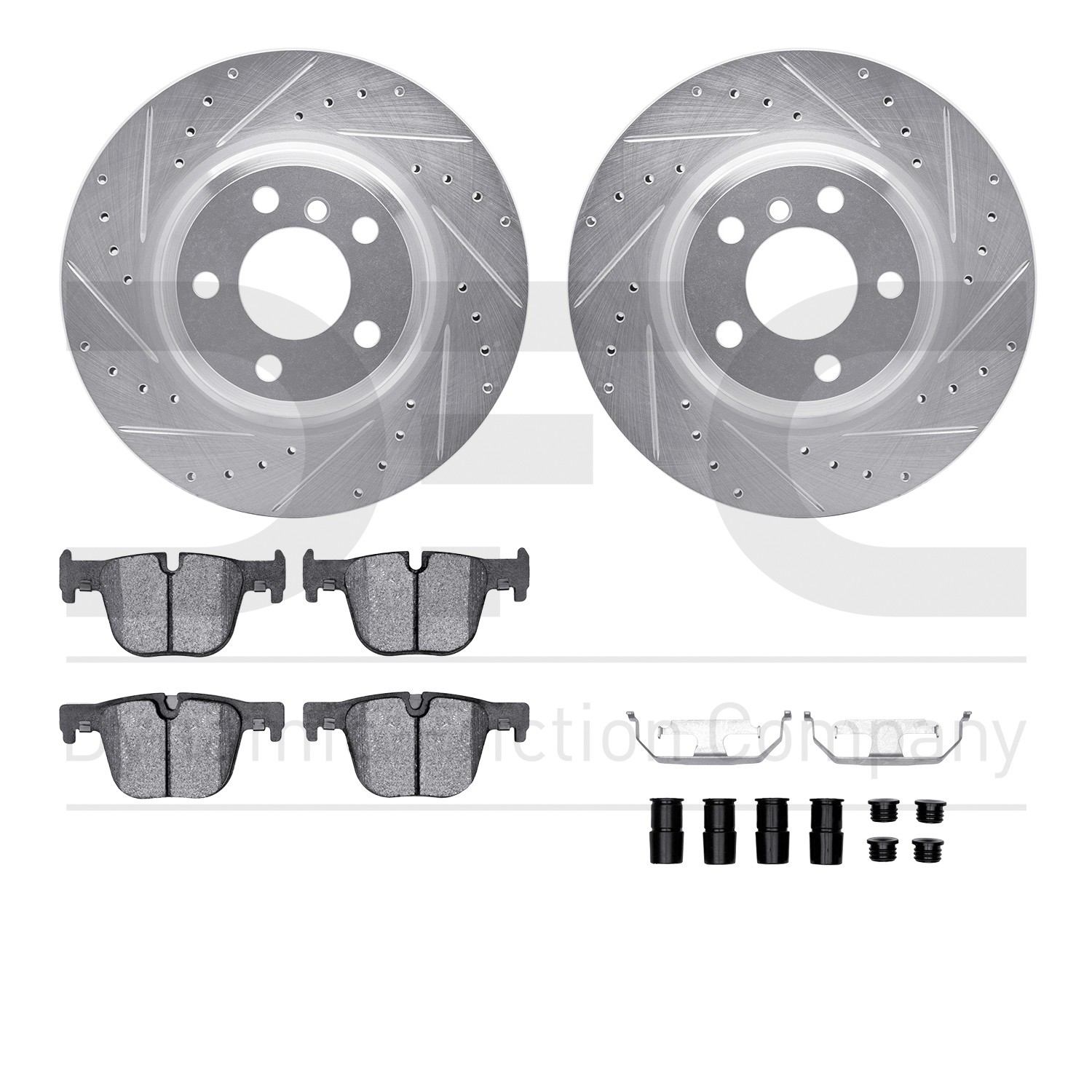 DYN 7612-31094 DFC Rotors-Drilled & Slotted-Silver w/ EURO 5000 Ceramic Brake Pads Incl Hdw