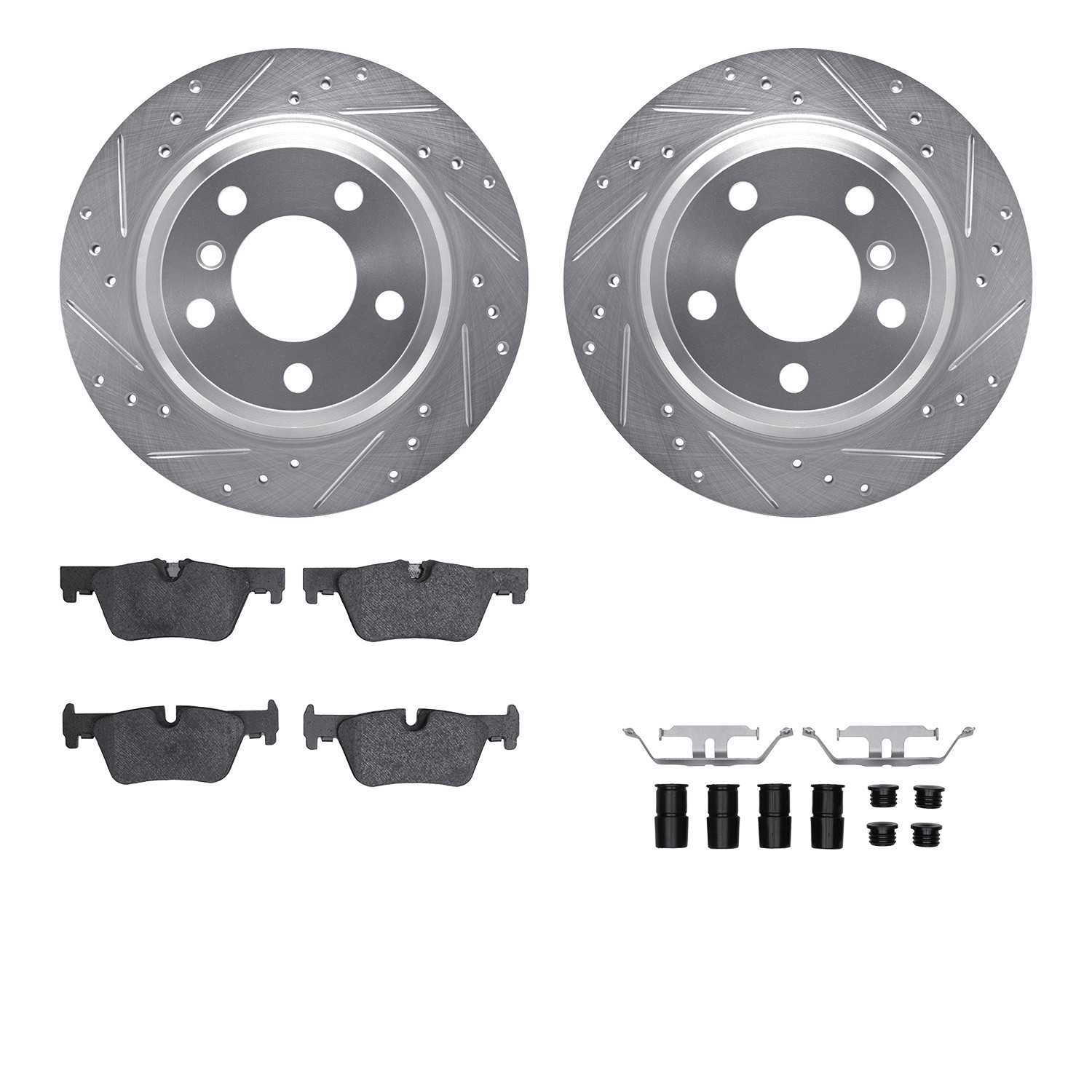 DYN 7612-31099 DFC Rotors-Drilled & Slotted-Silver w/ EURO 5000 Ceramic Brake Pads Incl Hdw