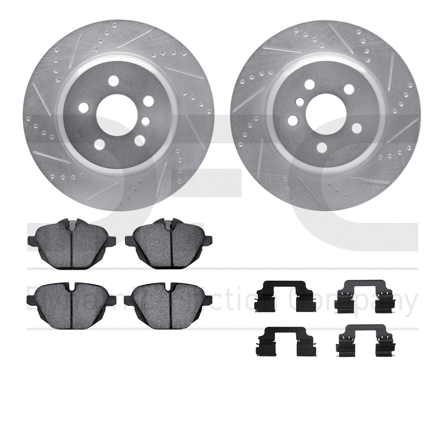 DYN 7612-31123 DFC Rotors-Drilled & Slotted-Silver w/ EURO 5000 Ceramic Brake Pads Incl Hdw
