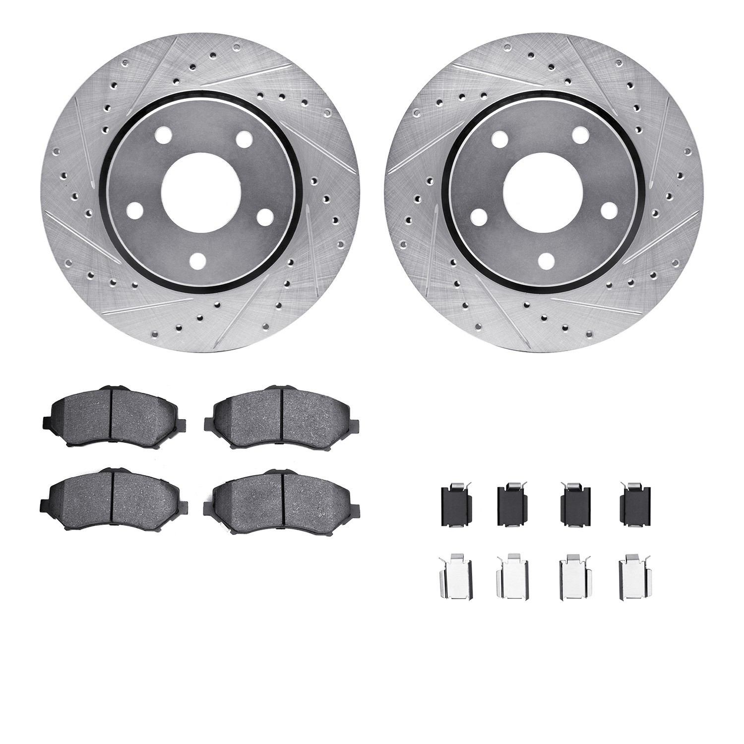 DYN 7612-40000 DFC Rotors-Drilled & Slotted-Silver w/ EURO 5000 Ceramic Brake Pads Incl Hdw