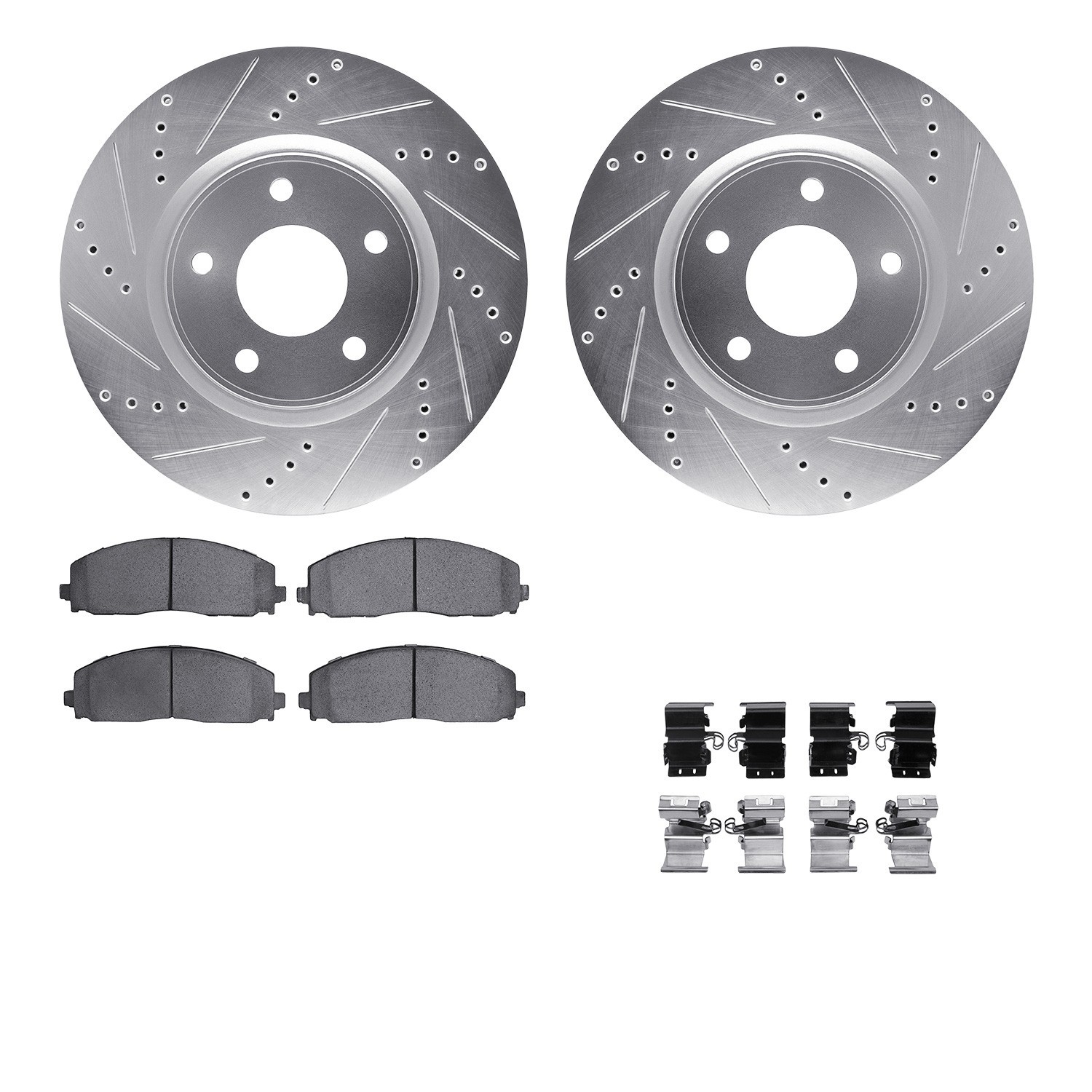 DYN 7612-40003 DFC Rotors-Drilled & Slotted-Silver w/ EURO 5000 Ceramic Brake Pads Incl Hdw