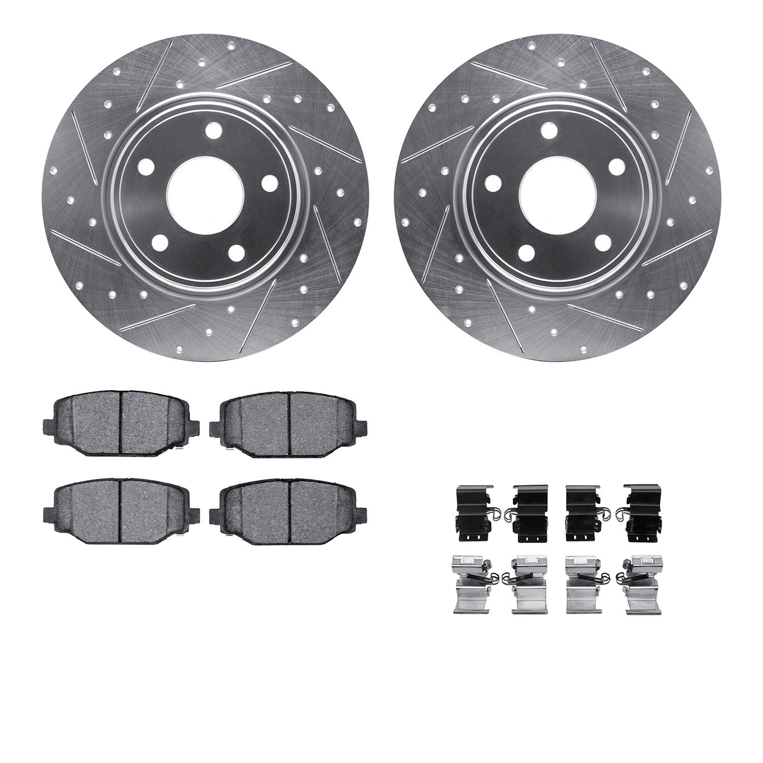 DYN 7612-40004 DFC Rotors-Drilled & Slotted-Silver w/ EURO 5000 Ceramic Brake Pads Incl Hdw