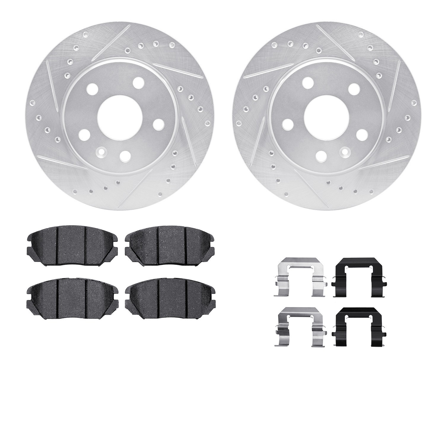 DYN 7612-45002 DFC Rotors-Drilled & Slotted-Silver w/ EURO 5000 Ceramic Brake Pads Incl Hdw