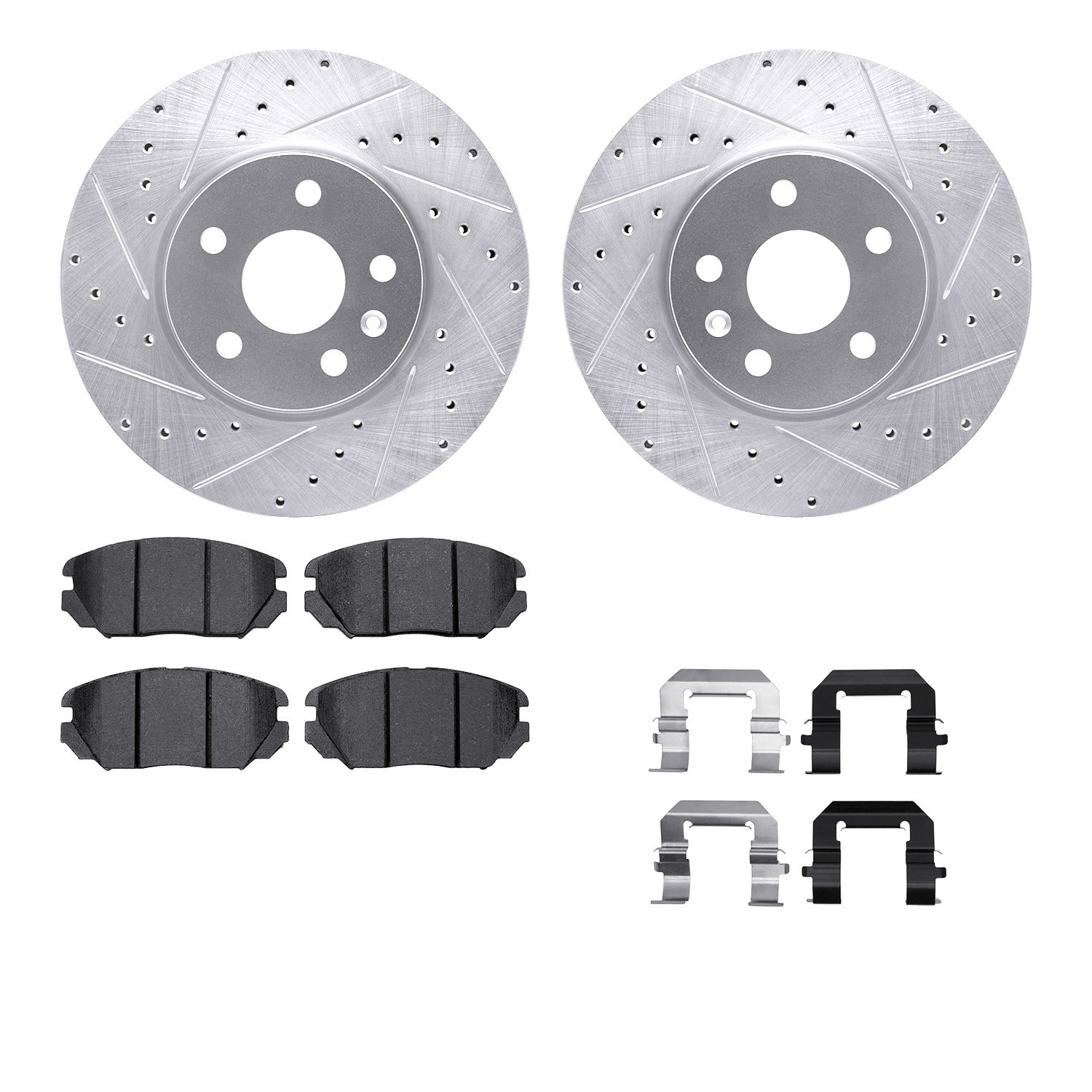 DYN 7612-45004 DFC Rotors-Drilled & Slotted-Silver w/ EURO 5000 Ceramic Brake Pads Incl Hdw