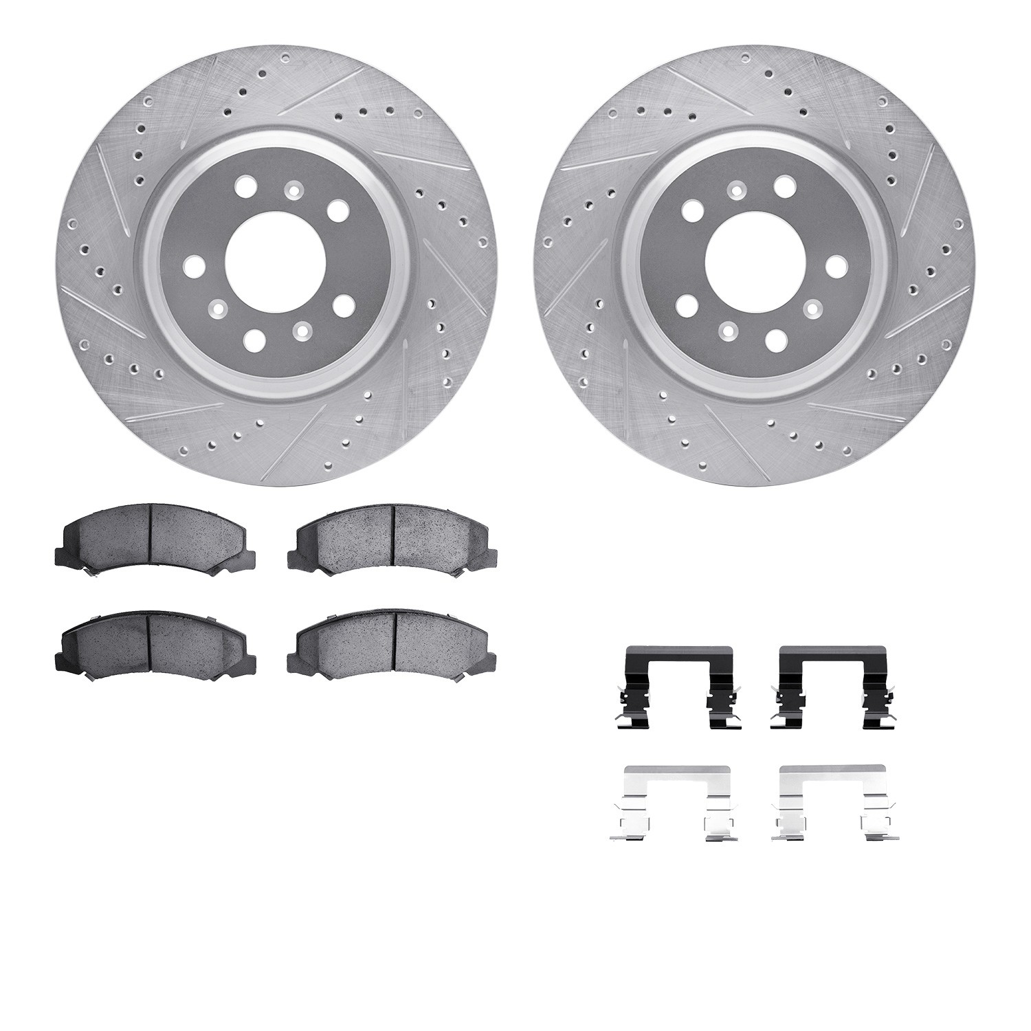 DYN 7612-46010 DFC Rotors-Drilled & Slotted-Silver w/ EURO 5000 Ceramic Brake Pads Incl Hdw