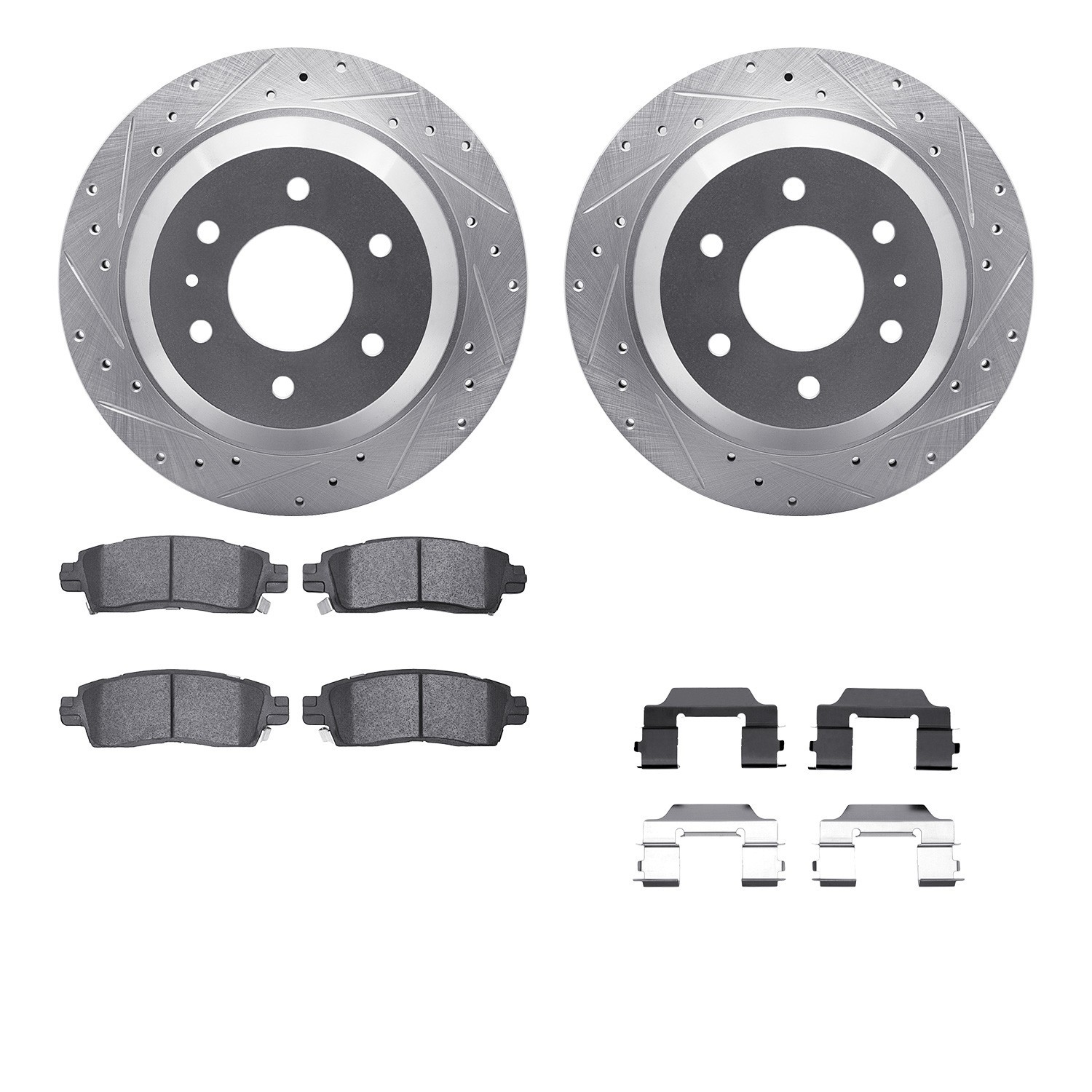 DYN 7612-48002 DFC Rotors-Drilled & Slotted-Silver w/ EURO 5000 Ceramic Brake Pads Incl Hdw