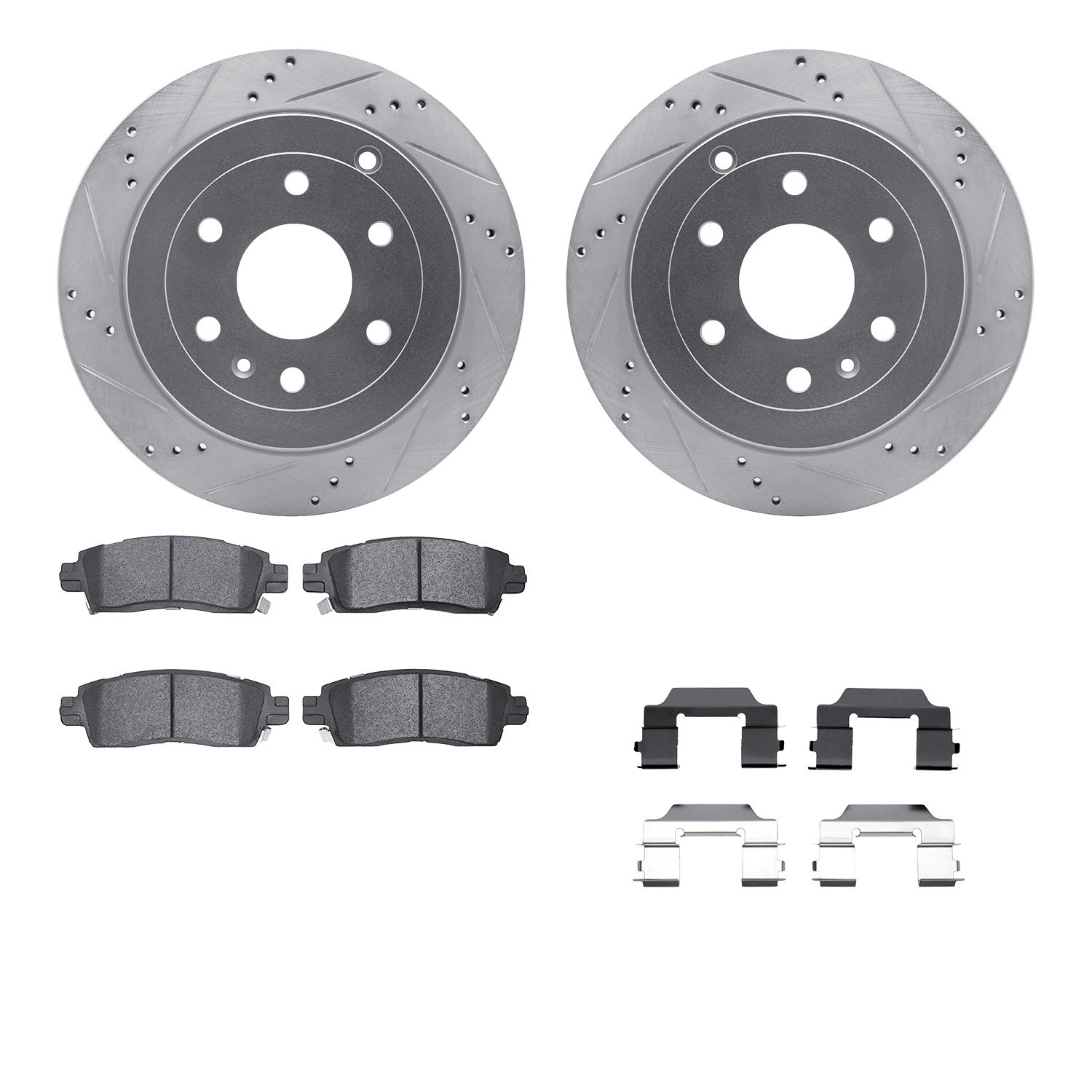 DYN 7612-48006 DFC Rotors-Drilled & Slotted-Silver w/ EURO 5000 Ceramic Brake Pads Incl Hdw
