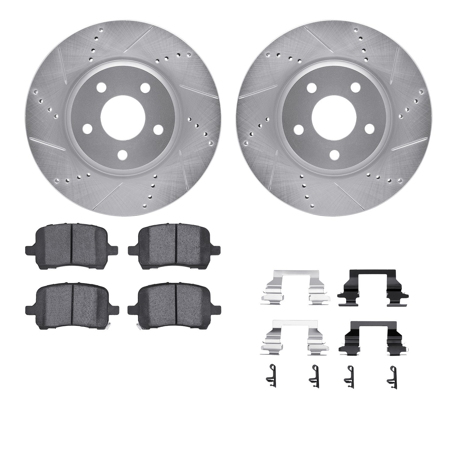 DYN 7612-53000 DFC Rotors-Drilled & Slotted-Silver w/ EURO 5000 Ceramic Brake Pads Incl Hdw