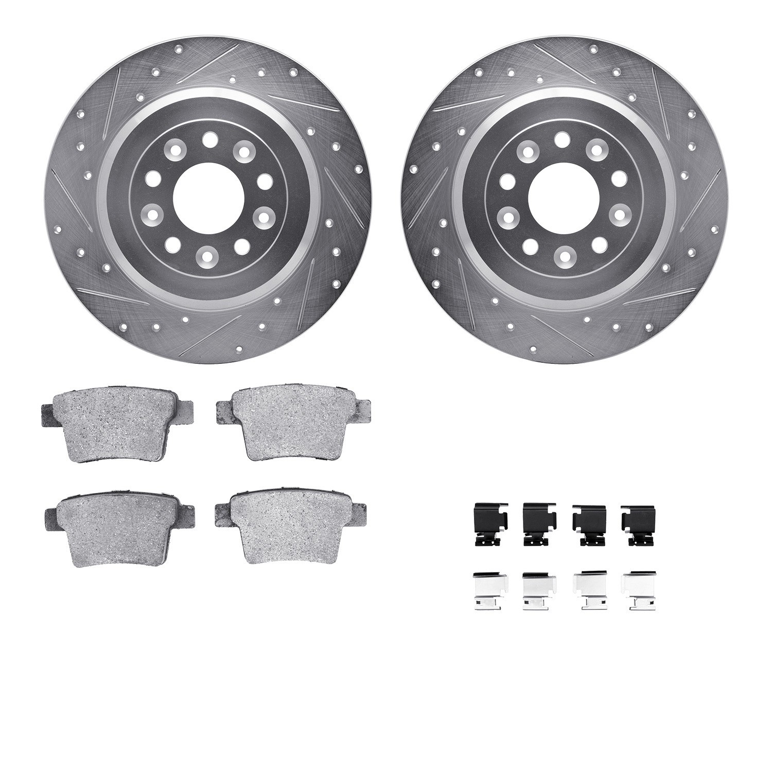 DYN 7612-54021 DFC Rotors-Drilled & Slotted-Silver w/ EURO 5000 Ceramic Brake Pads Incl Hdw