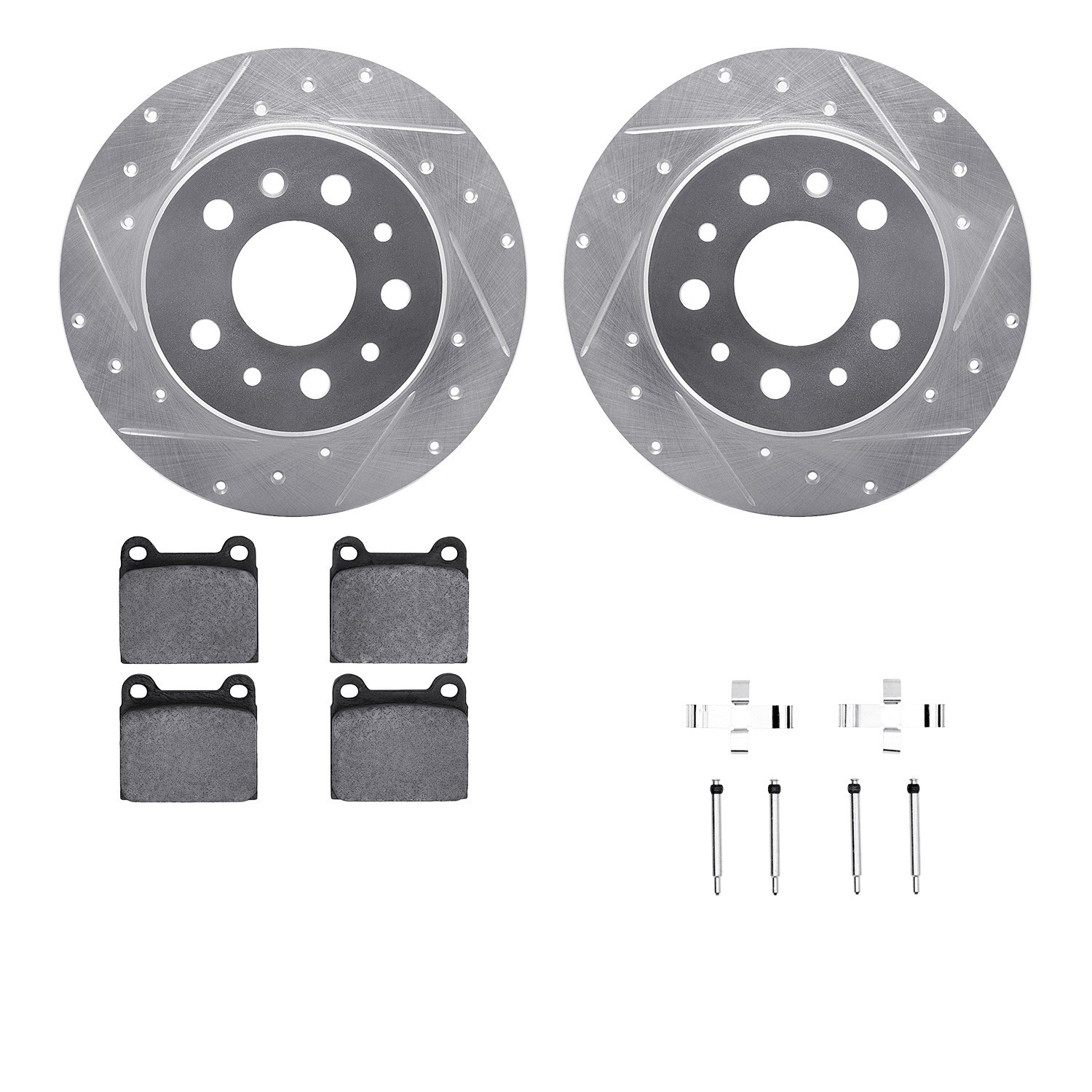 DYN 7612-63008 DFC Rotors-Drilled & Slotted-Silver w/ EURO 5000 Ceramic Brake Pads Incl Hdw