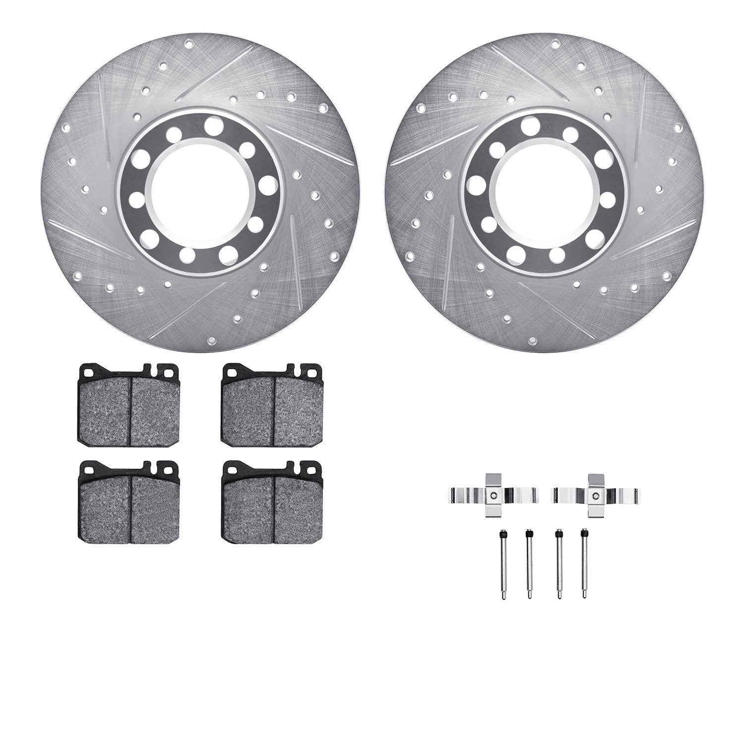 DYN 7612-63014 DFC Rotors-Drilled & Slotted-Silver w/ EURO 5000 Ceramic Brake Pads Incl Hdw