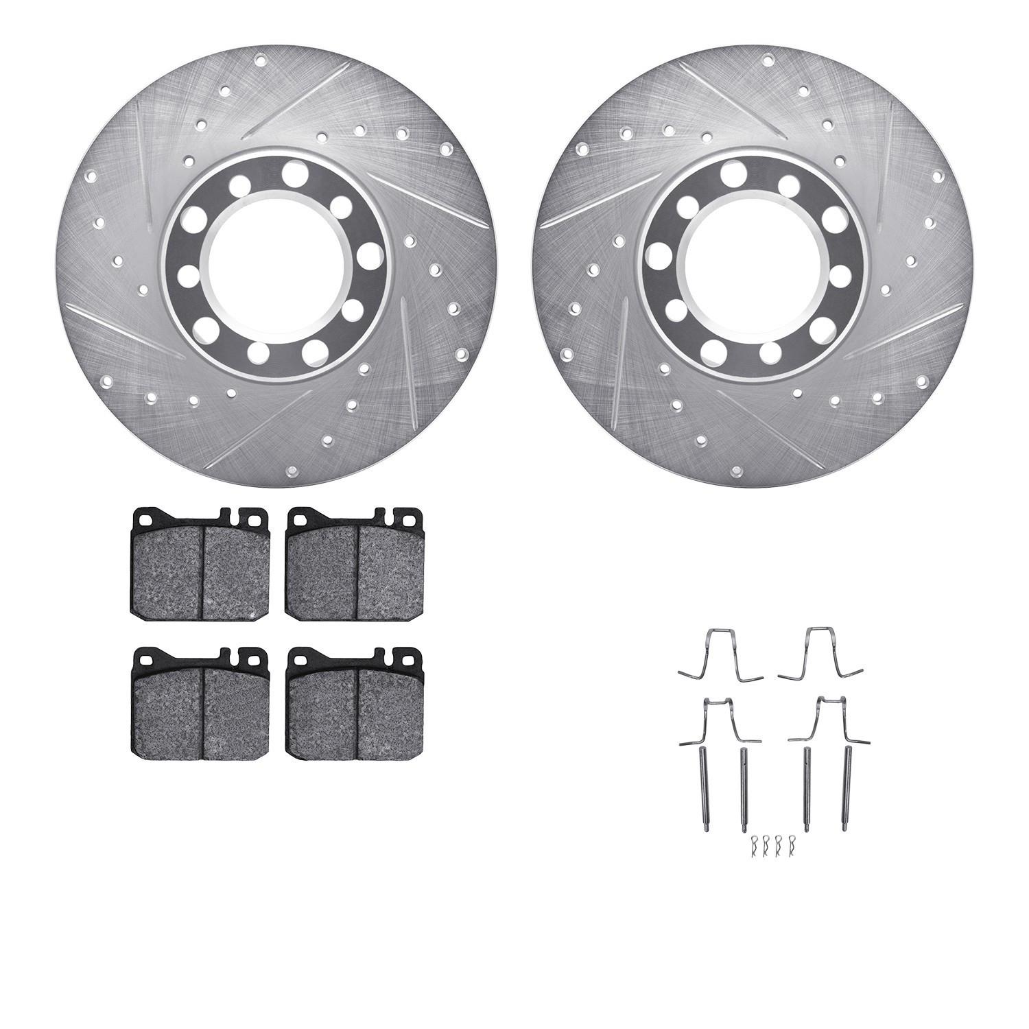 DYN 7612-63015 DFC Rotors-Drilled & Slotted-Silver w/ EURO 5000 Ceramic Brake Pads Incl Hdw