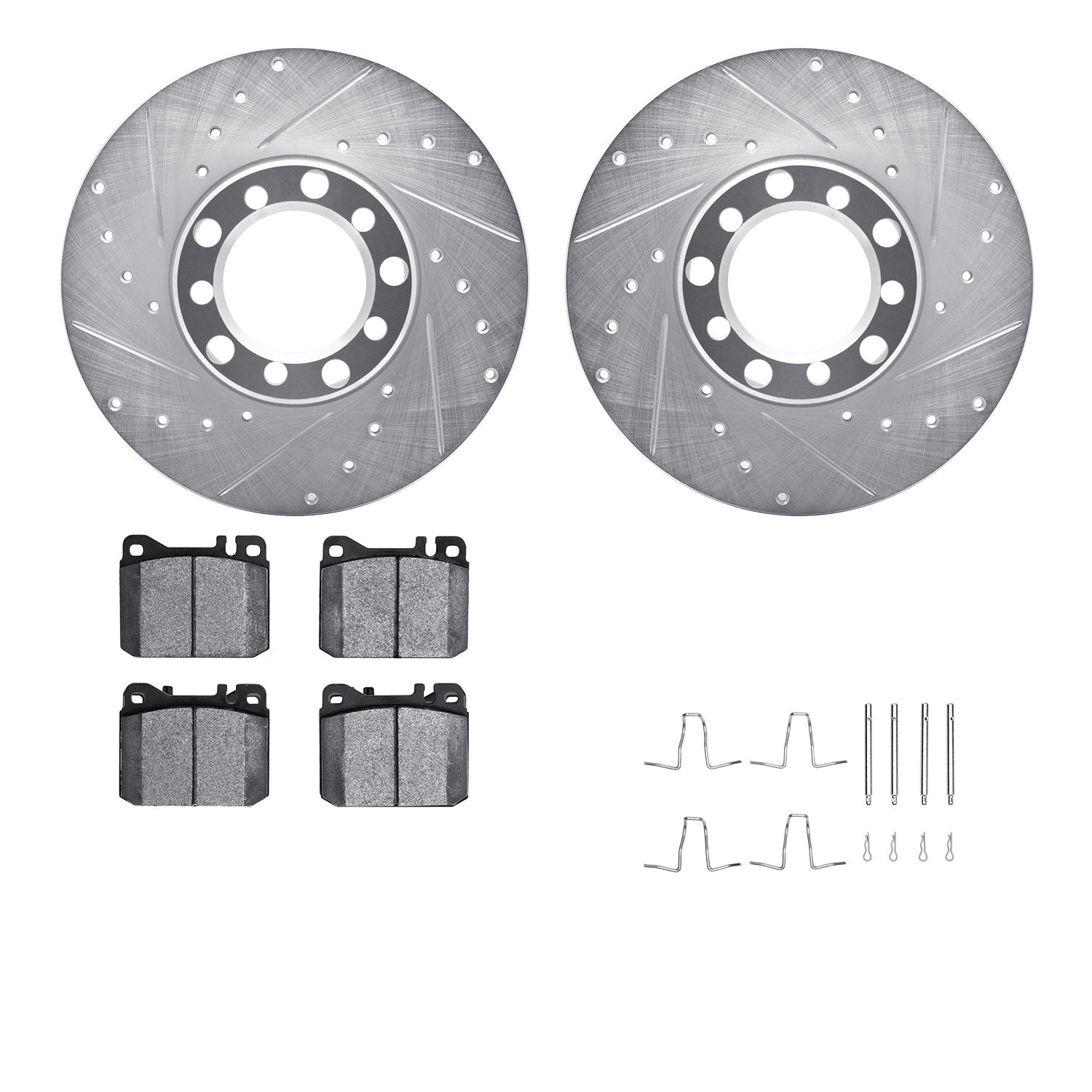 DYN 7612-63016 DFC Rotors-Drilled & Slotted-Silver w/ EURO 5000 Ceramic Brake Pads Incl Hdw