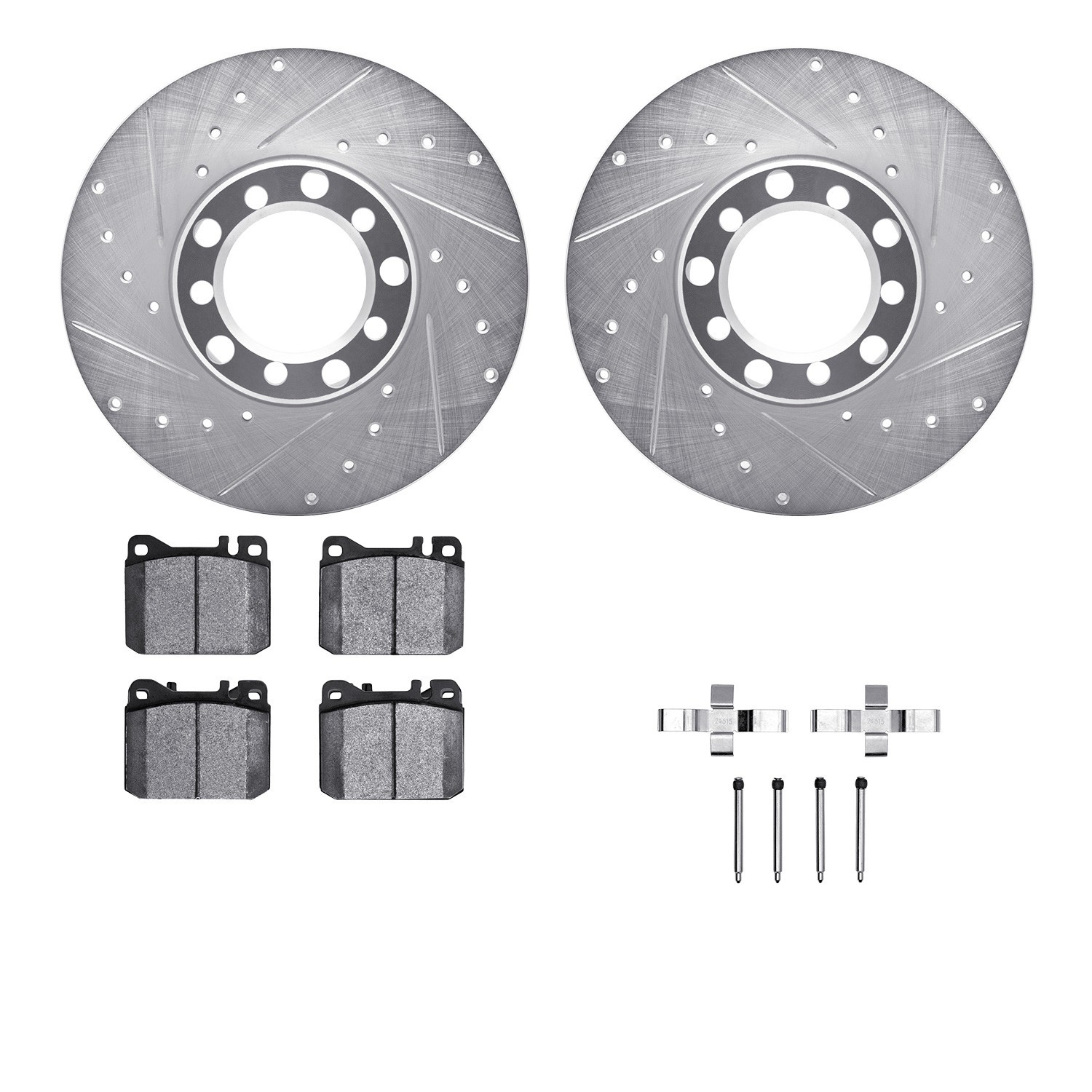 DYN 7612-63017 DFC Rotors-Drilled & Slotted-Silver w/ EURO 5000 Ceramic Brake Pads Incl Hdw