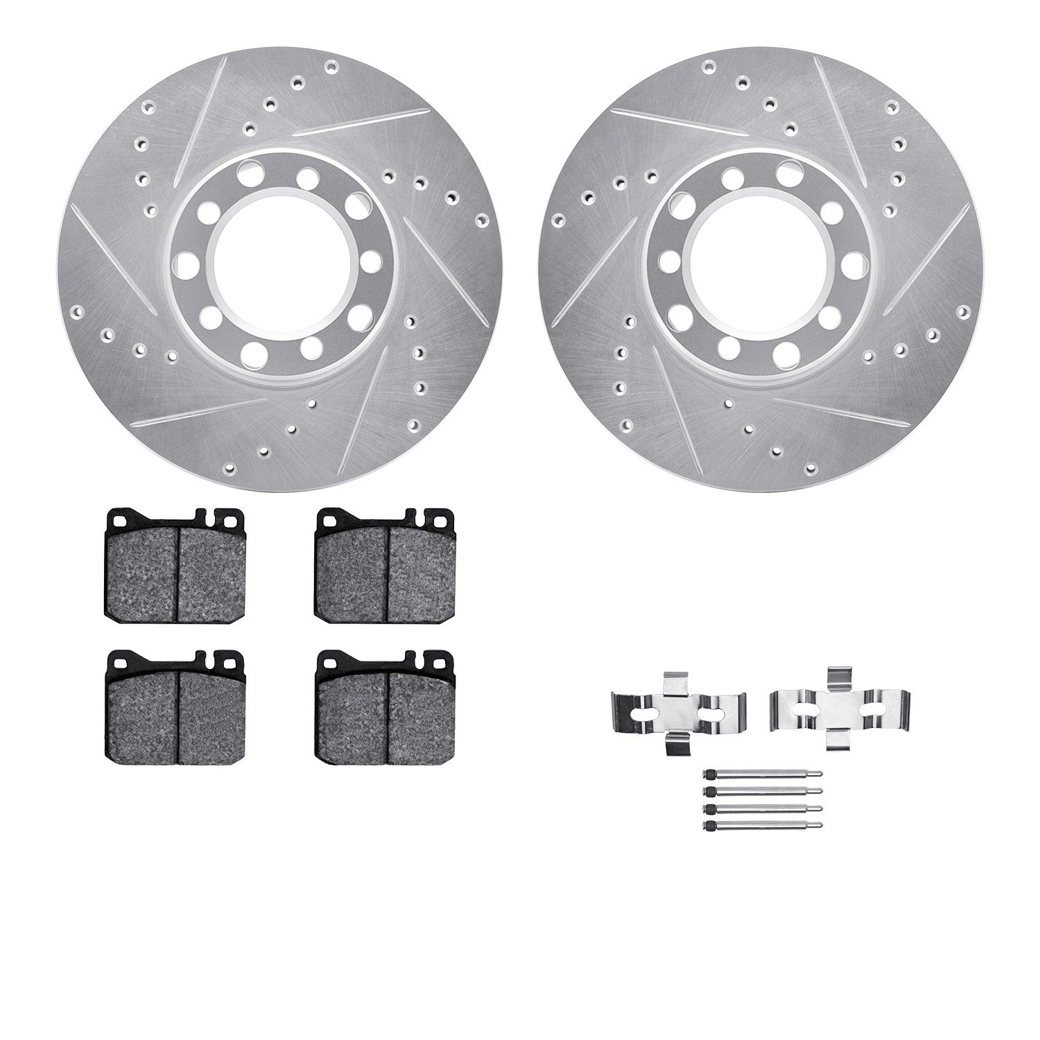 DYN 7612-63021 DFC Rotors-Drilled & Slotted-Silver w/ EURO 5000 Ceramic Brake Pads Incl Hdw