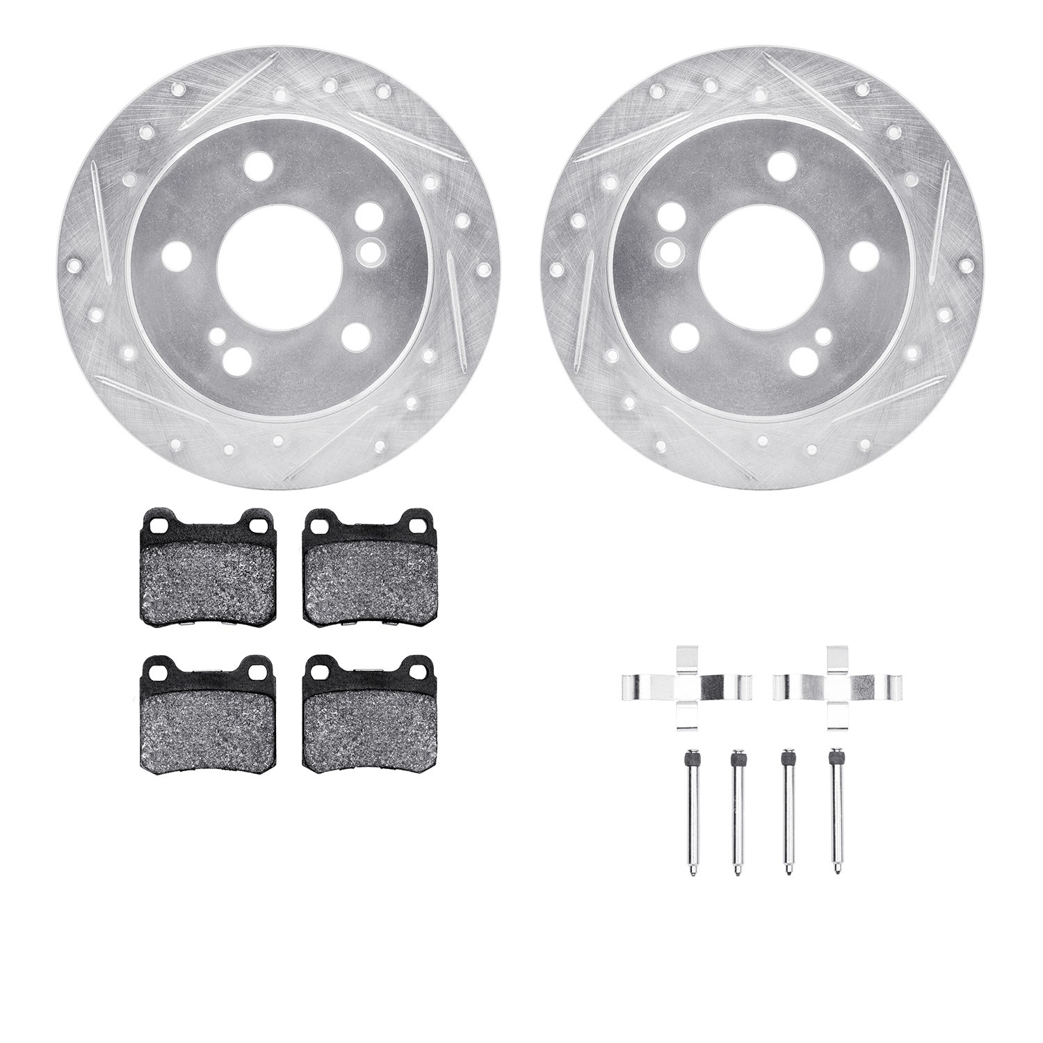 DYN 7612-63031 DFC Rotors-Drilled & Slotted-Silver w/ EURO 5000 Ceramic Brake Pads Incl Hdw